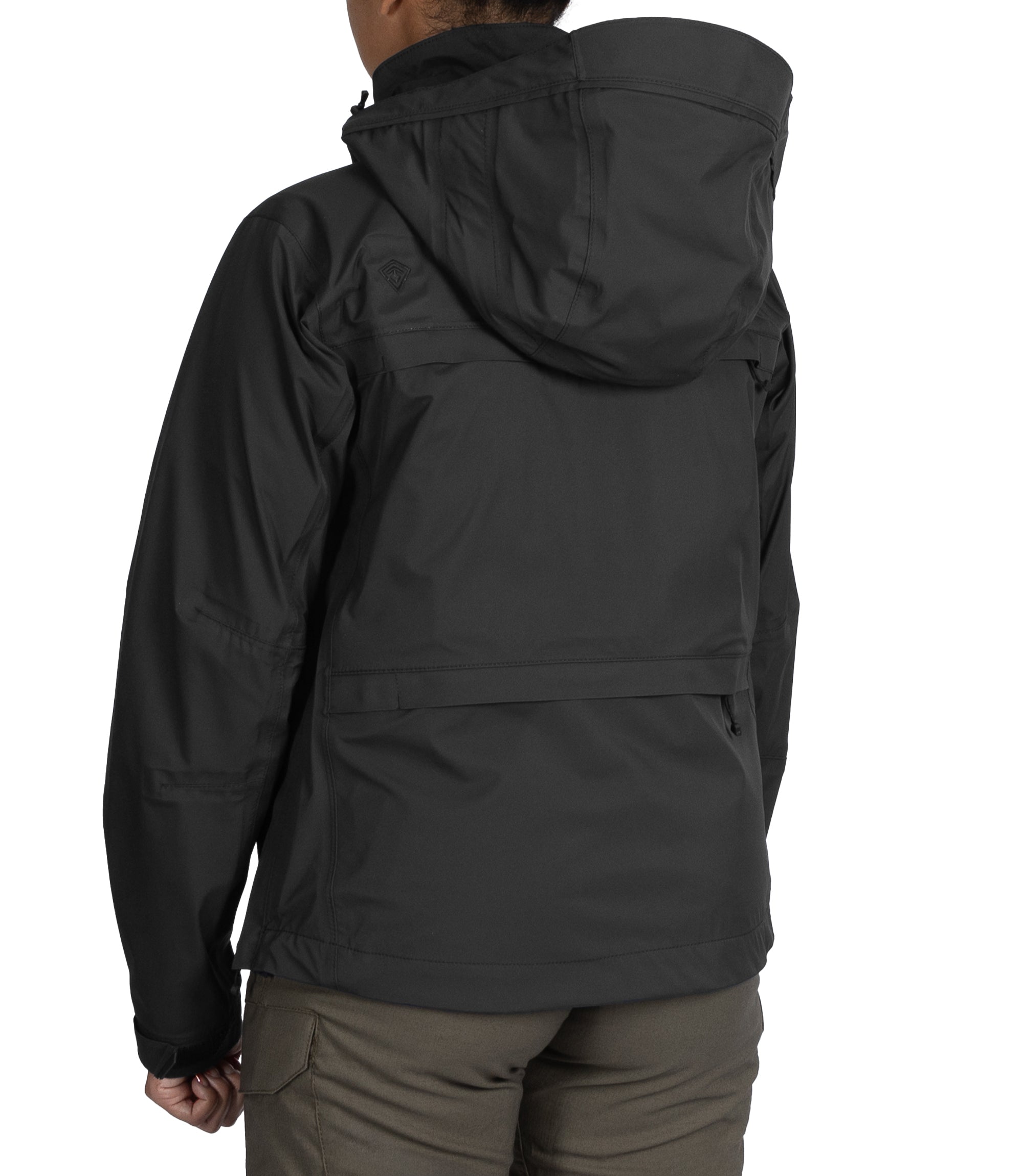 Left back side view of Women’s Tactix Jacket Shell in Black|color_black