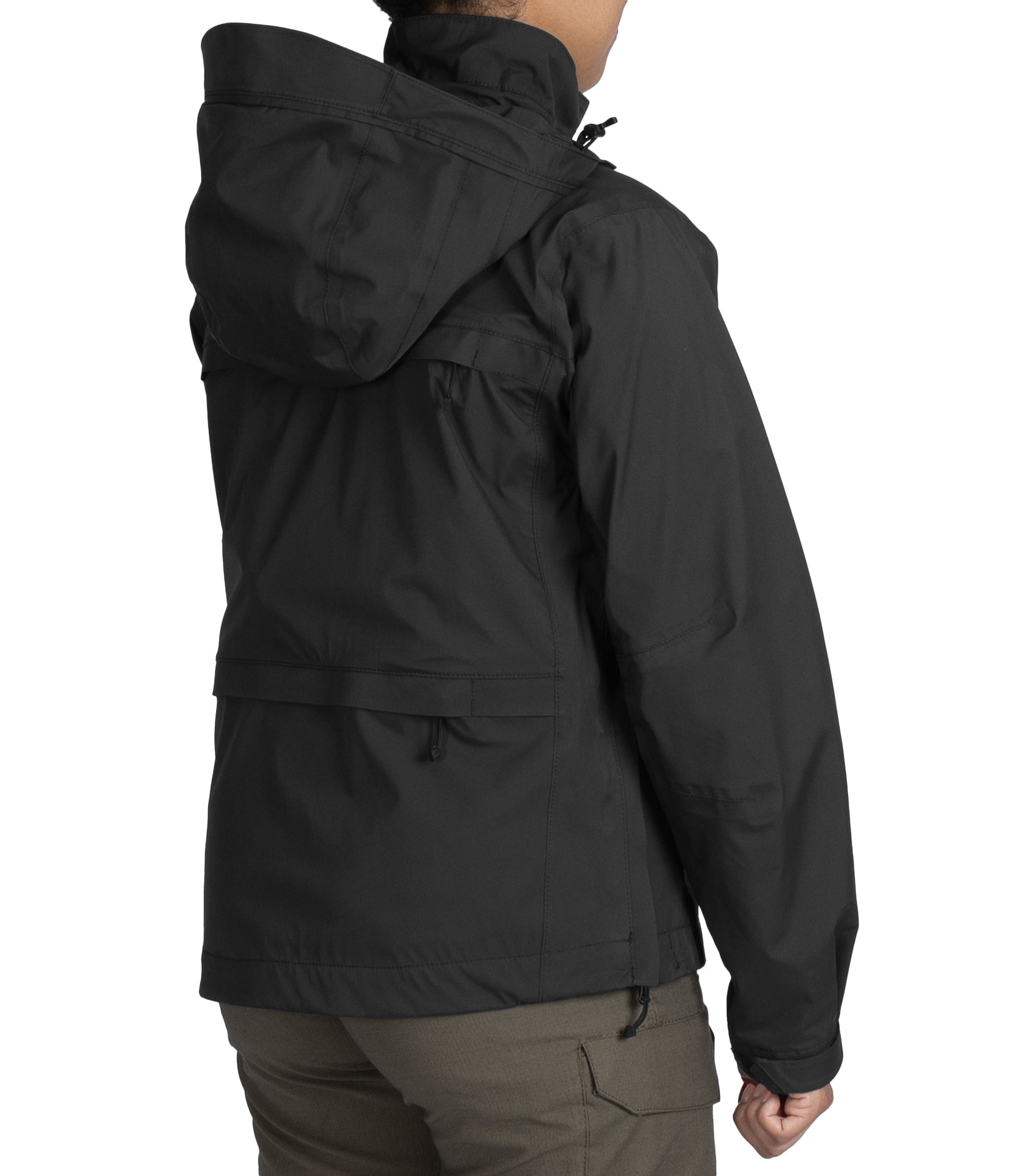 Right back side view of Women’s Tactix Jacket Shell in Black|color_black