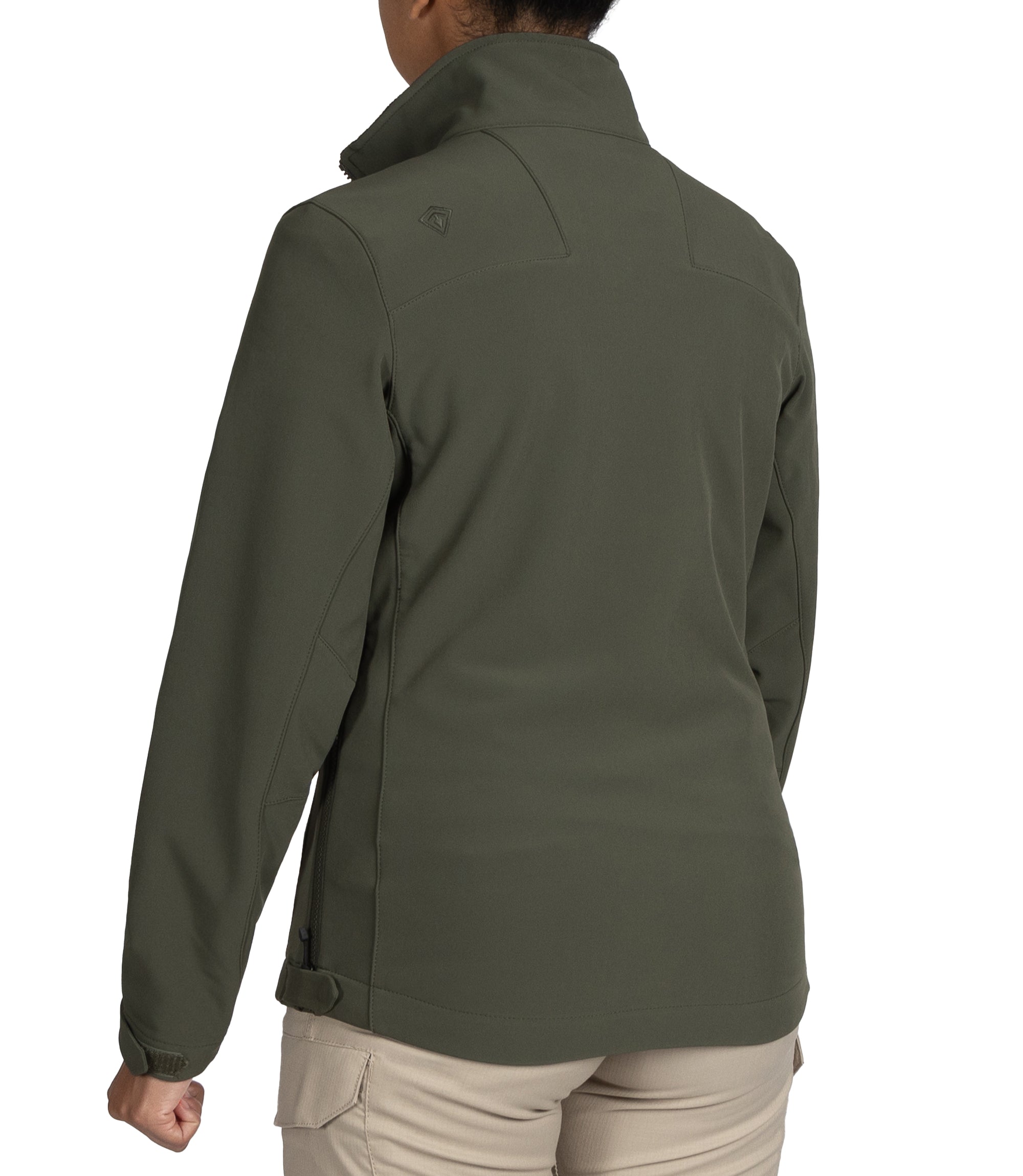 Left back side view of Women’s Tactix Softshell Jacket in OD Green |color_od green