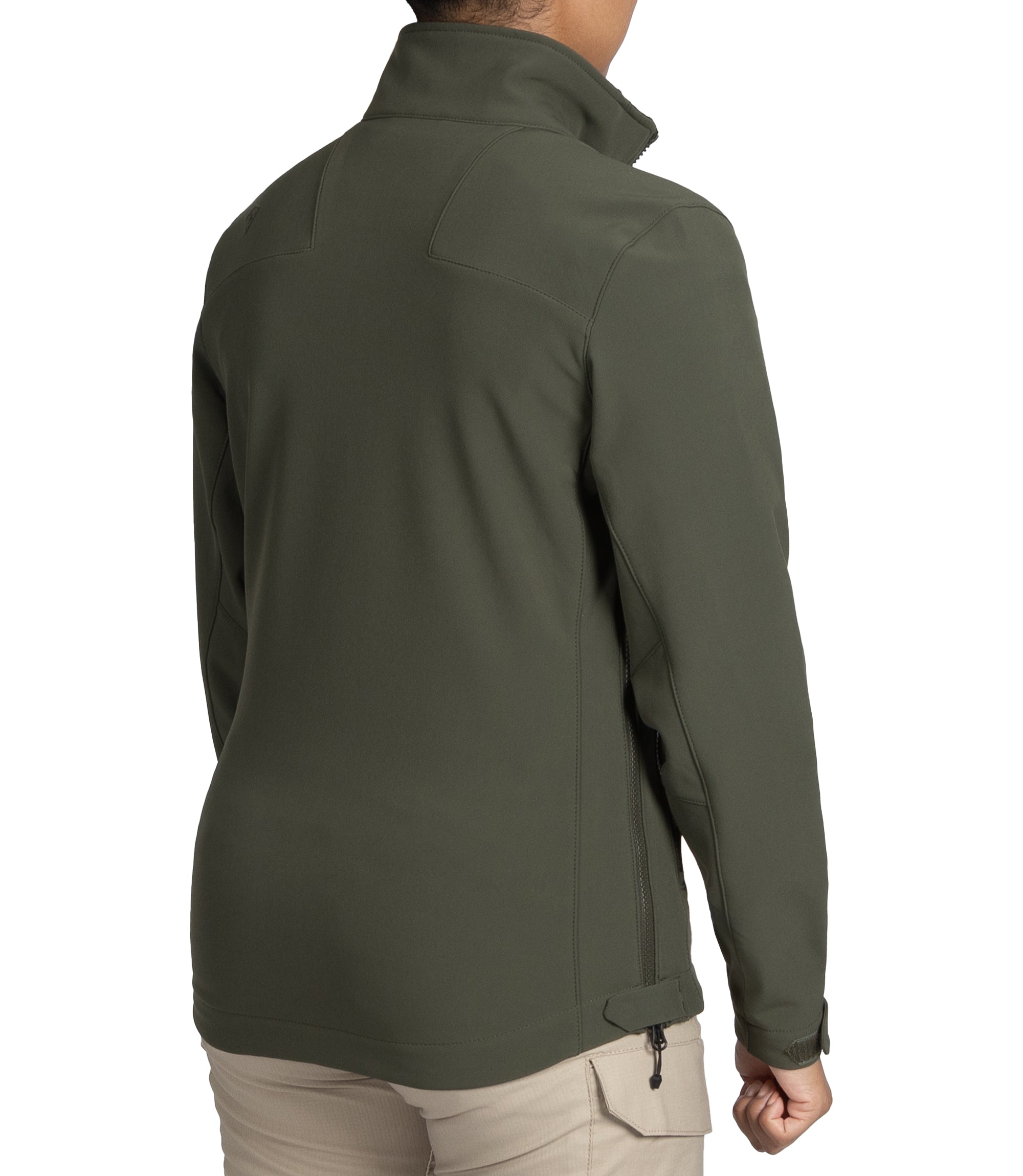 Right back side view of Women’s Tactix Softshell Jacket in OD Green |color_od green