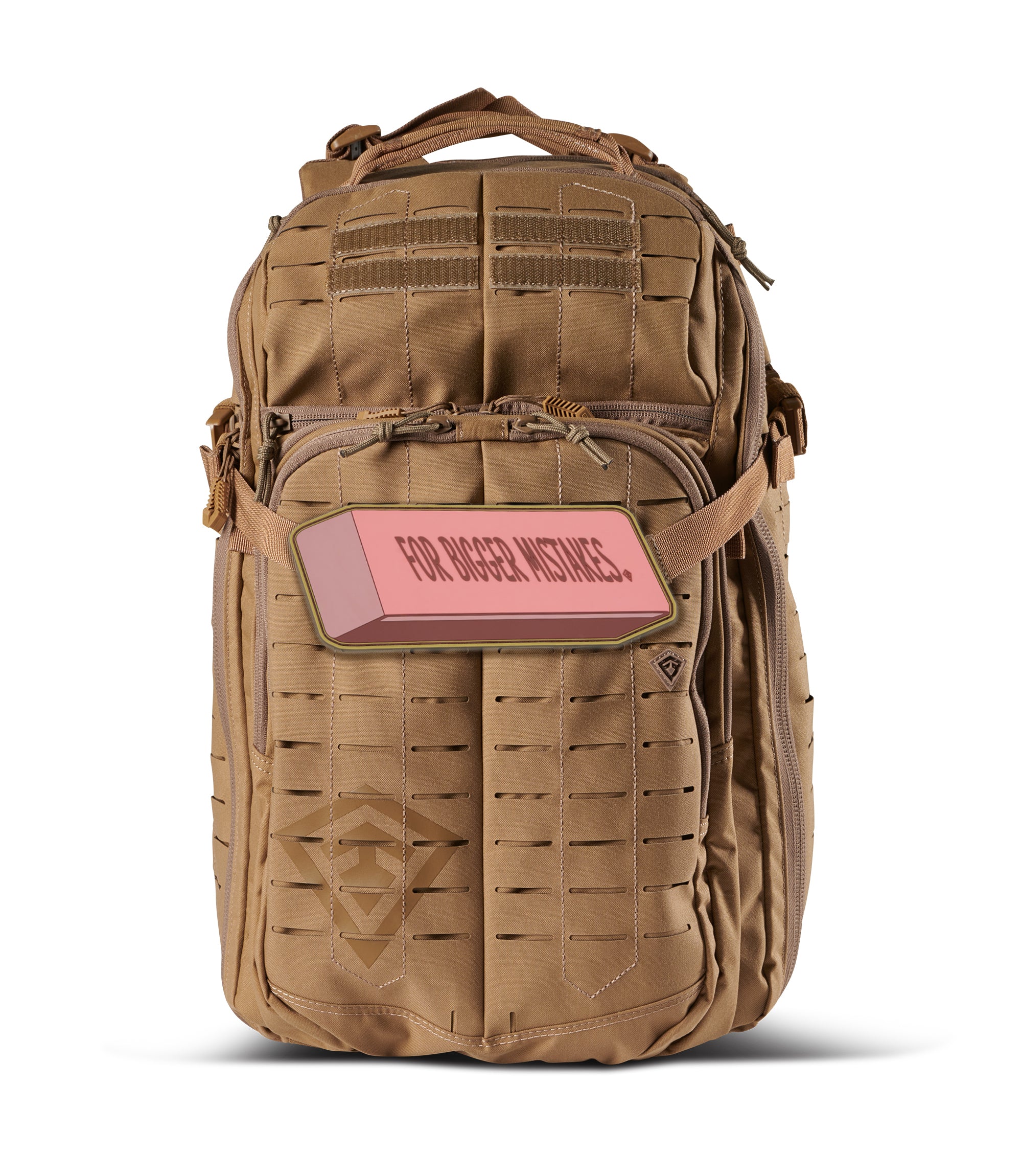Image of For Bigger Mistake patch on backpack