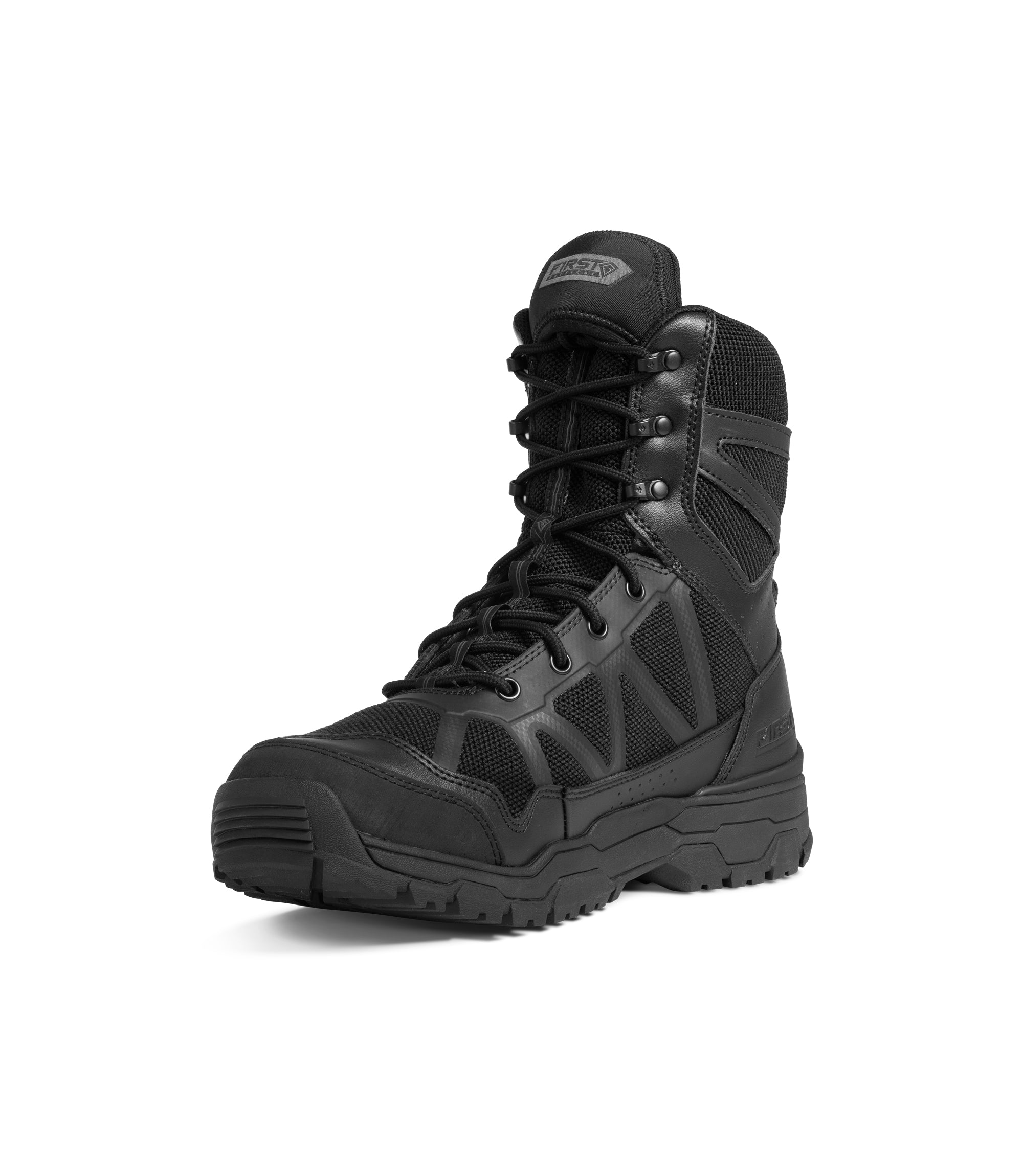 Front 1/4 View of Men's 7" Operator Boot in Black|color_black