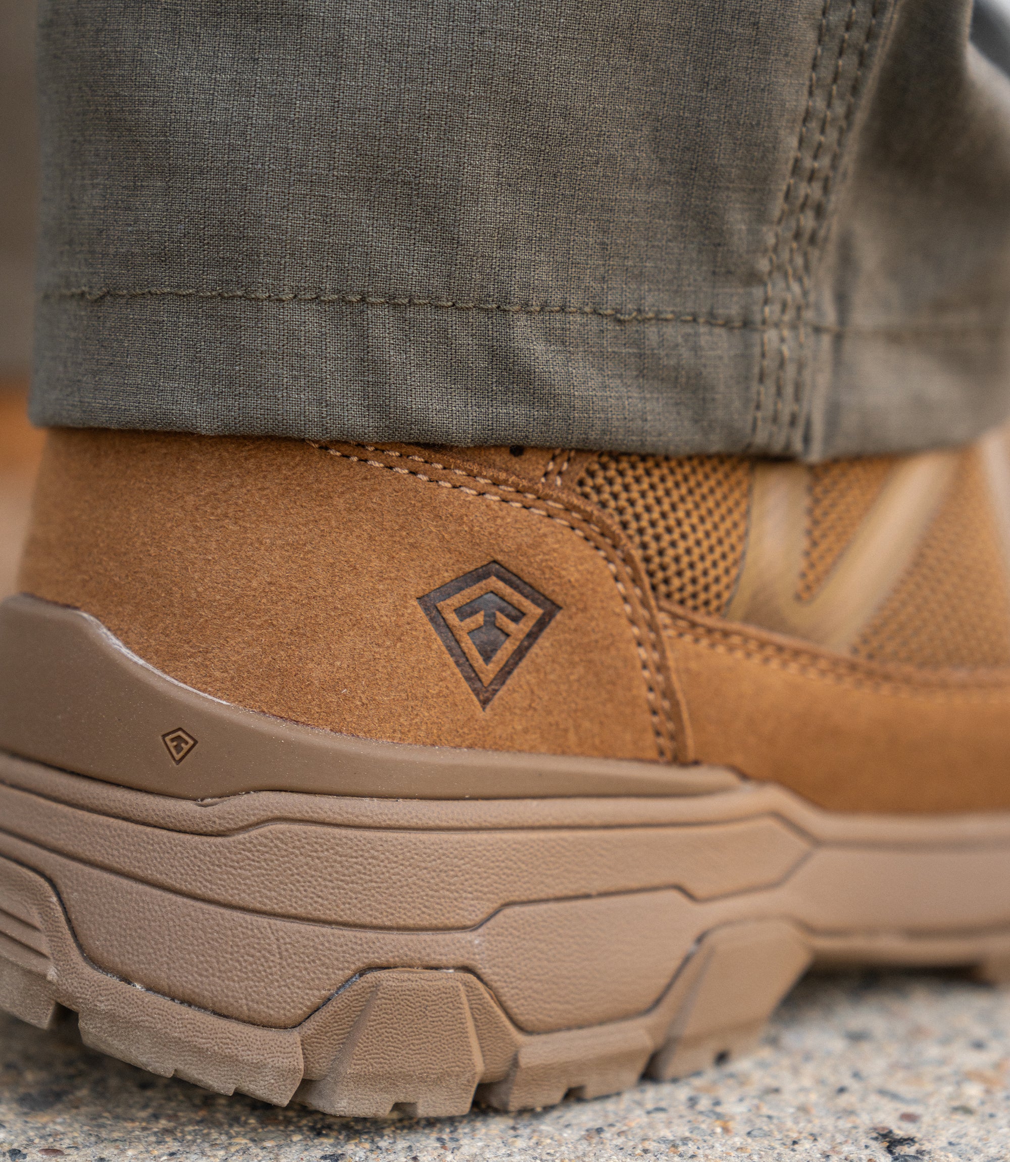 Lifestyle Photo of Men's 7" Operator Boot in Coyote|color_coyote