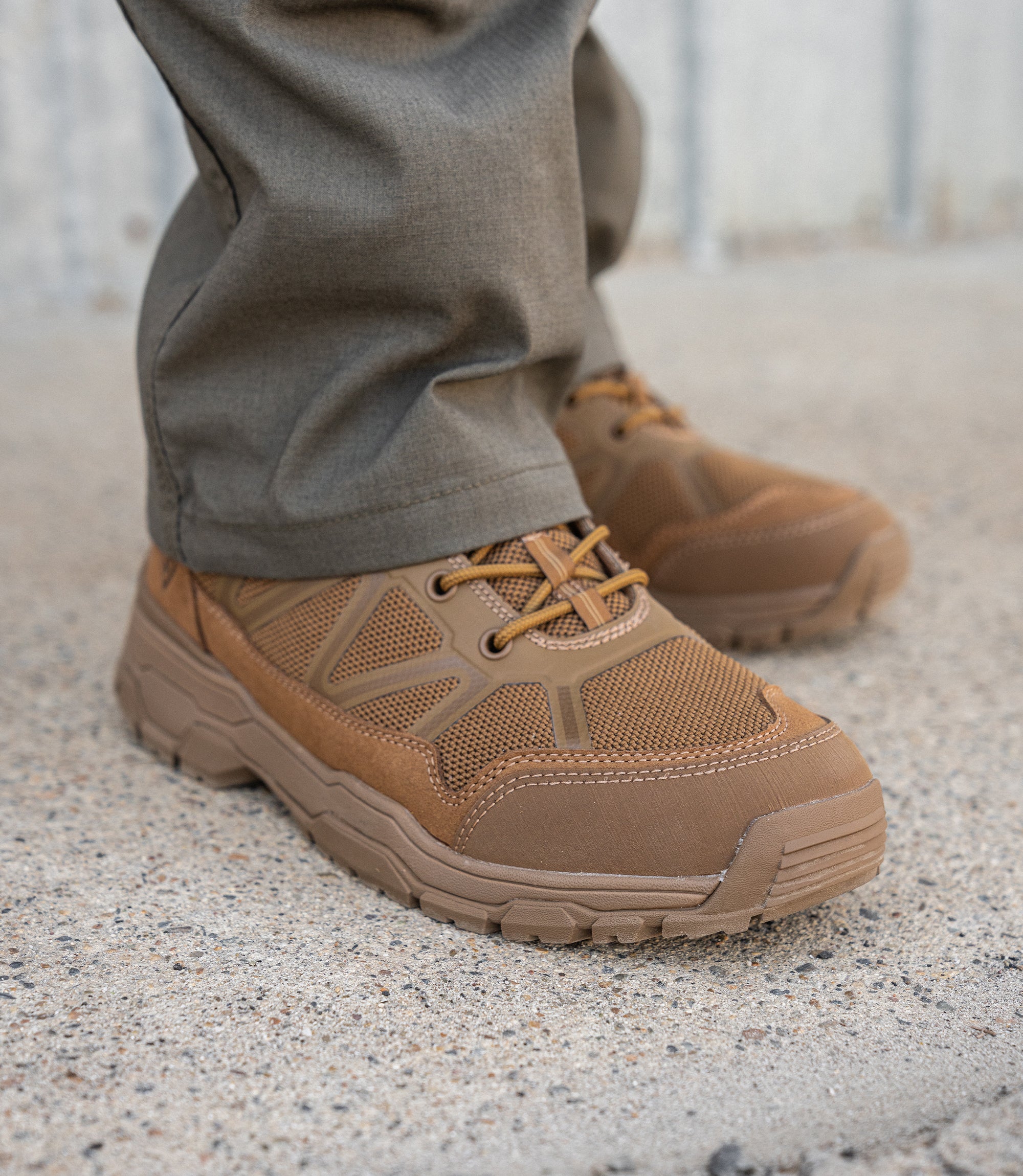 Lifestyle Photo of Men's 7" Operator Boot in Coyote|color_coyote