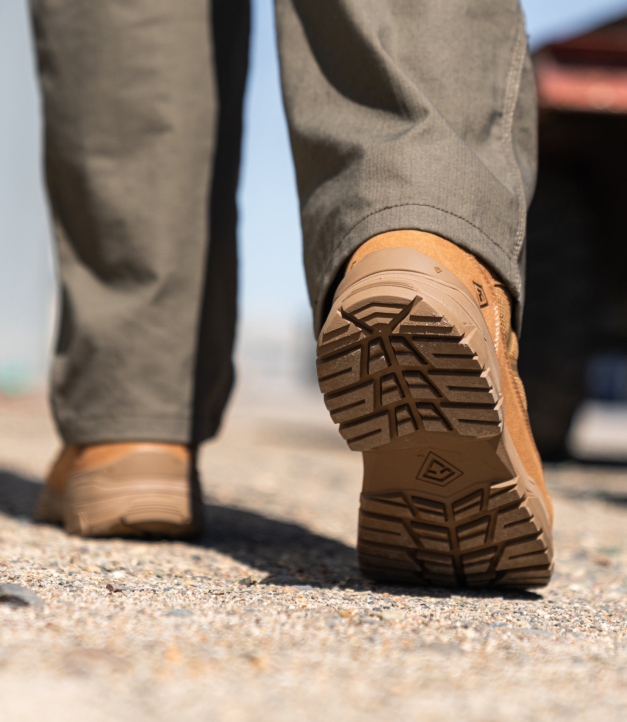 Lifestyle Photo of Men's 5" Operator Boot in Coyote|color_coyote