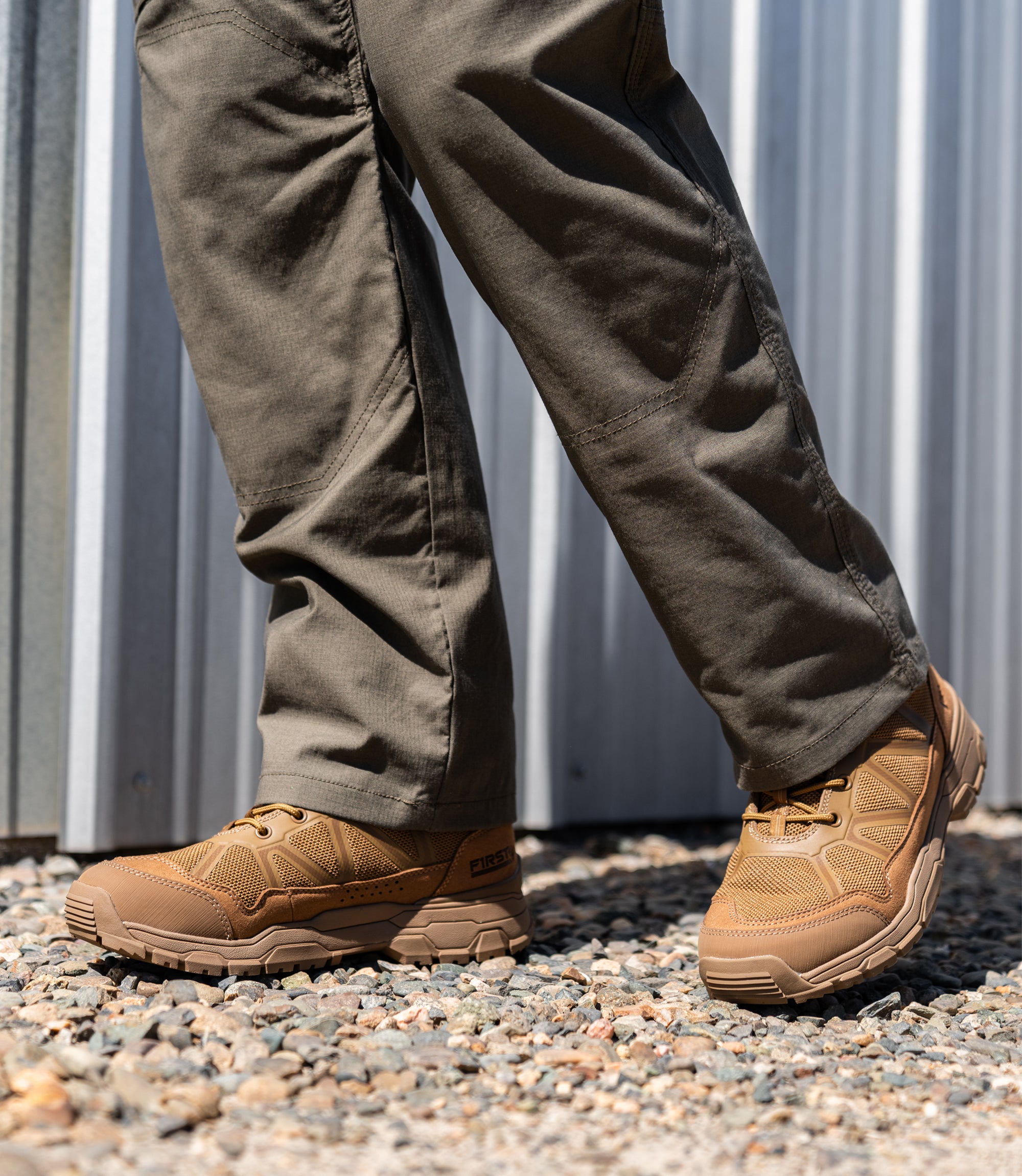 Lifestyle Photo of Men's 5" Operator Boot in Coyote|color_coyote