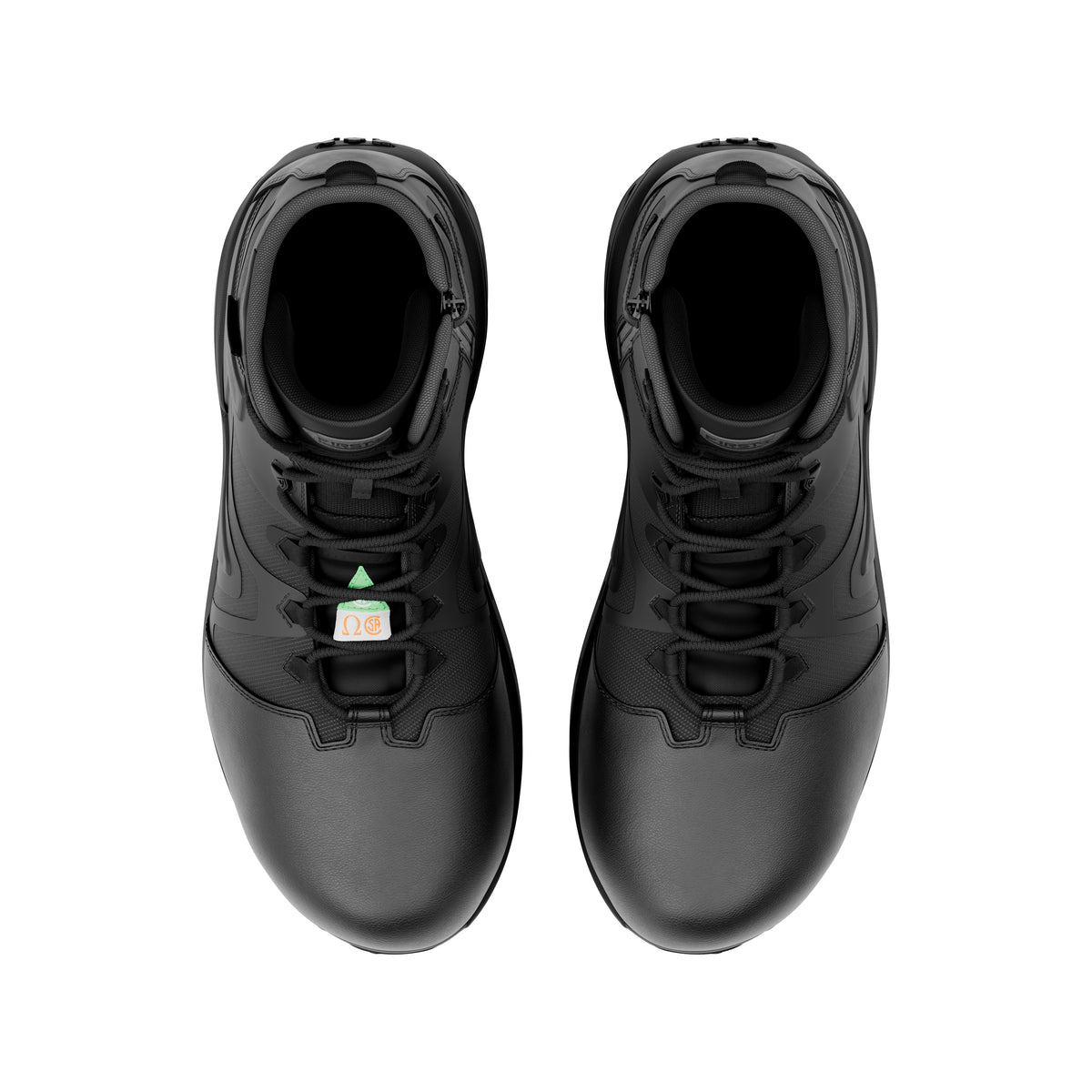 Top view of side by side boot view 5 inch AERO-TAC polishable side-zip SCA Mid boot in Black|color_black