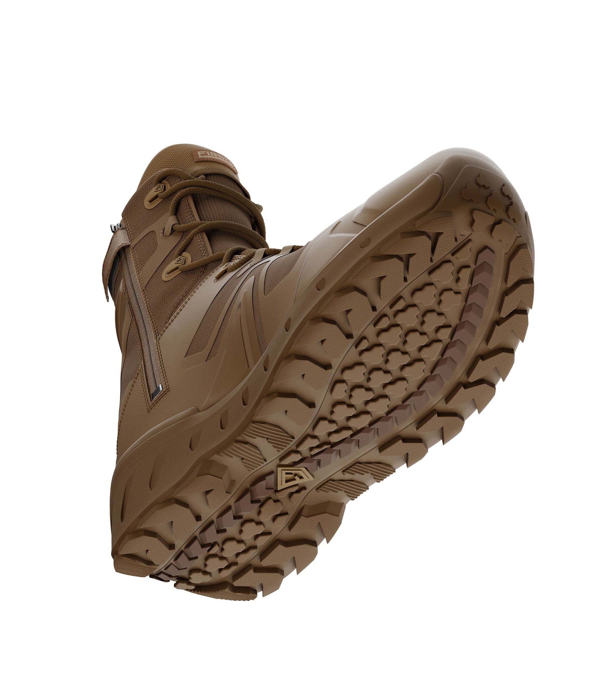 Bottom side view of 8 inch side-zip boot in color coyote|color_coyote