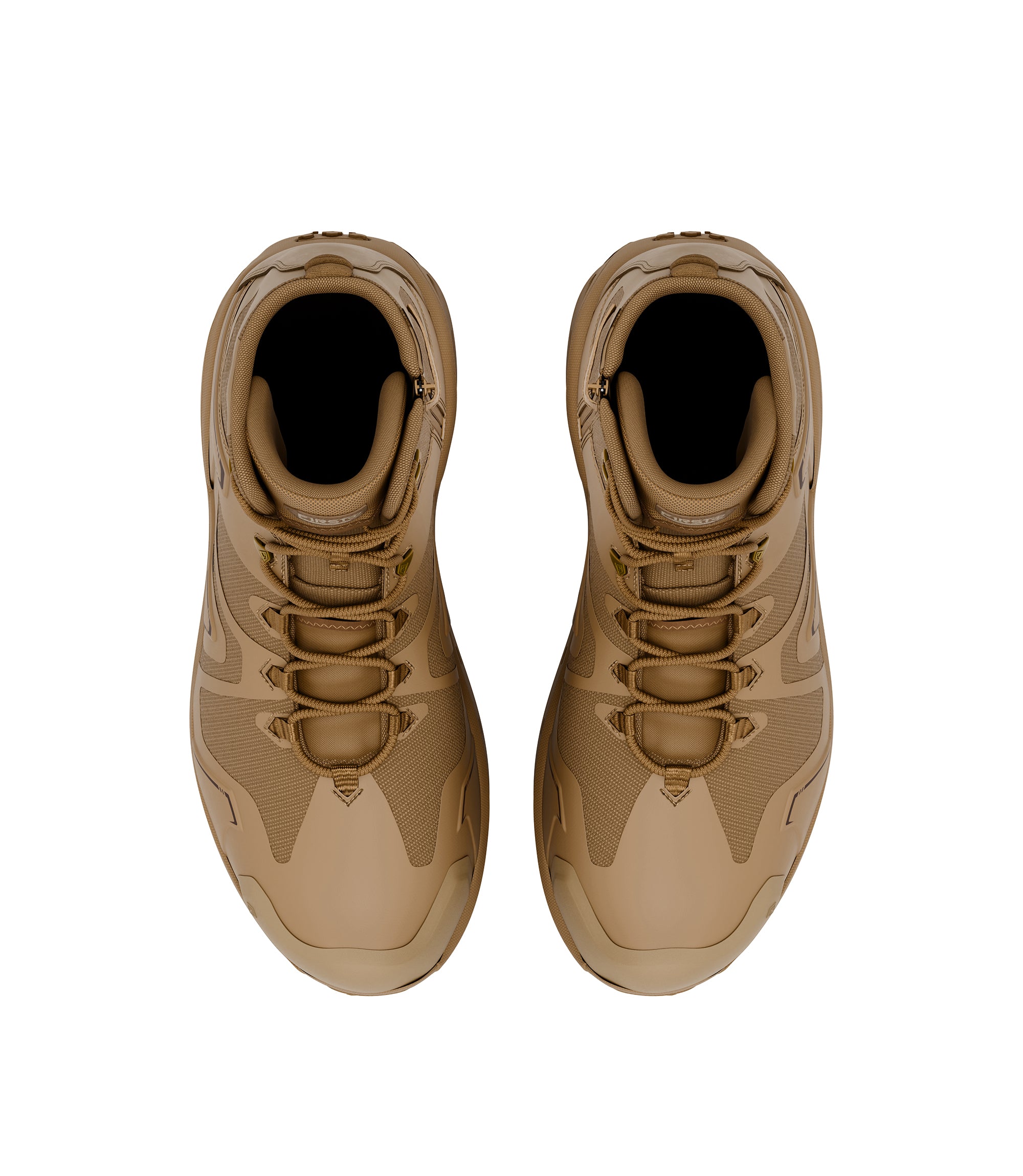 Top view of side by side boot view of 5 inch side-zip mid boot in color coyote|color_coyote