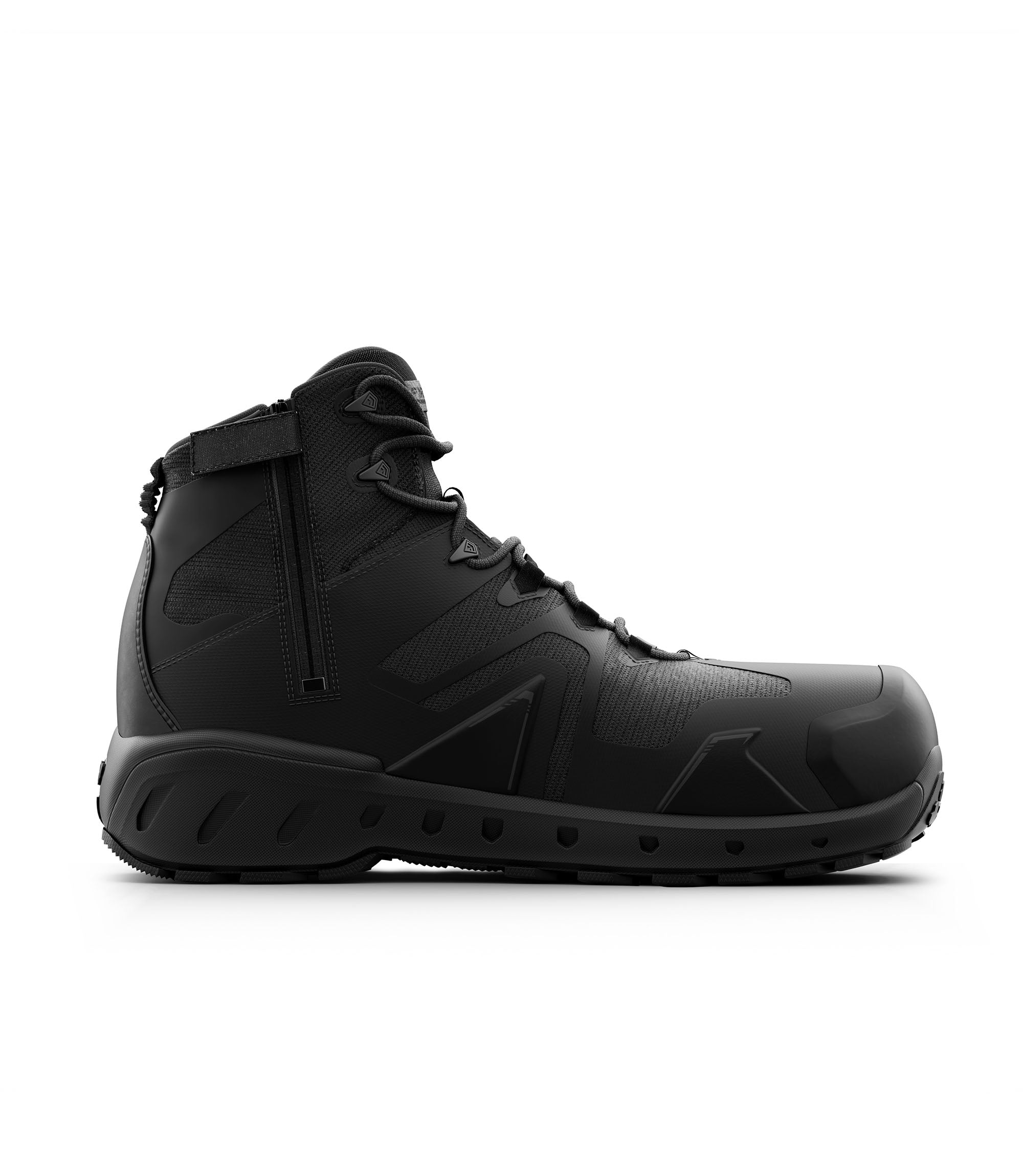 Side view photo of Men's 5" AERO-TAC™ Safety Toe Side-Zip Mid Boot in black|color_black