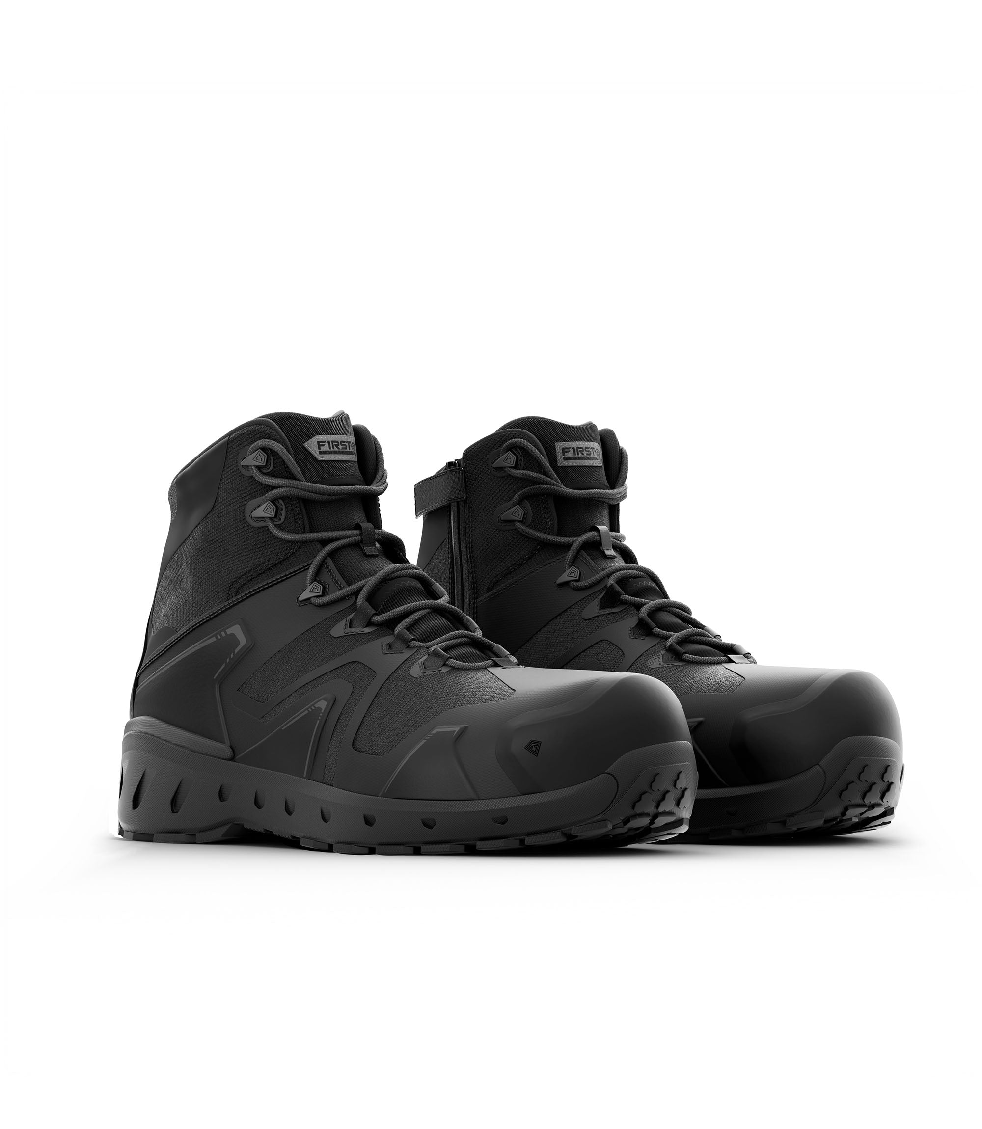 Side by side photo of Men's 5" AERO-TAC™ Safety Toe Side-Zip Mid Boot in black|color_black