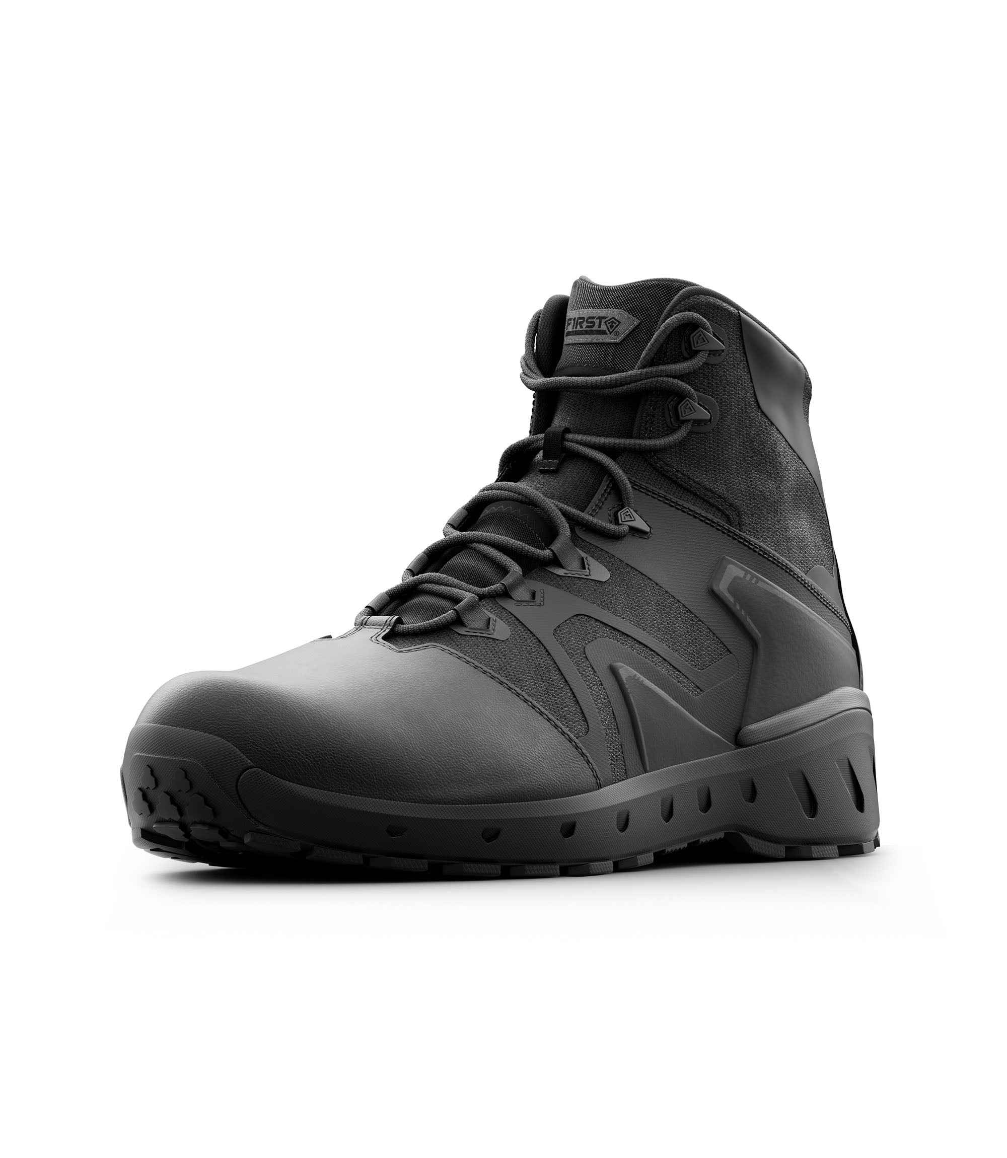 Front right side angle view of 5 inch AERO-TAC polished side-zip boot in color black|color_black