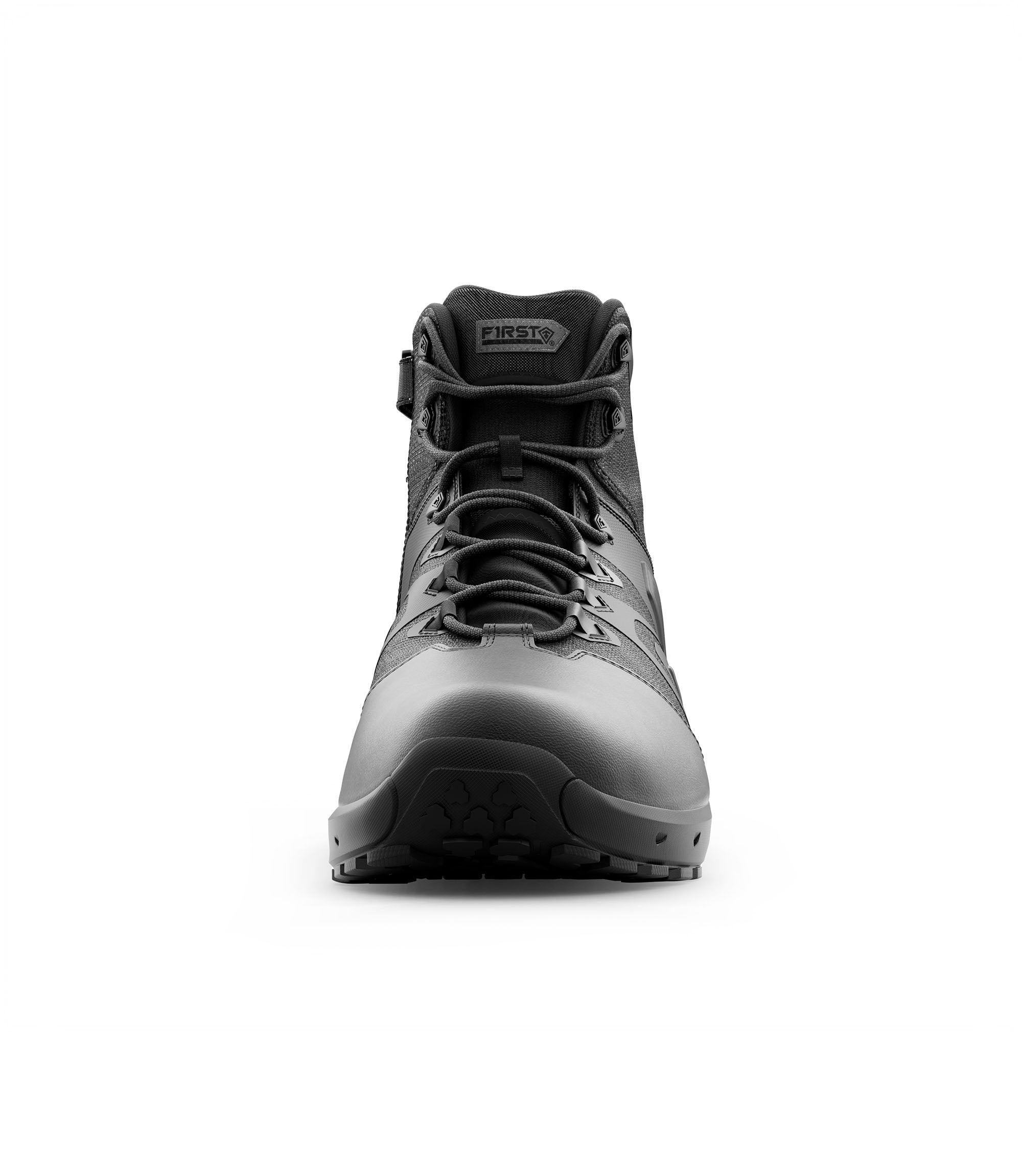 Front view of 5 inch AERO-TAC polished side-zip boot in color black|color_black