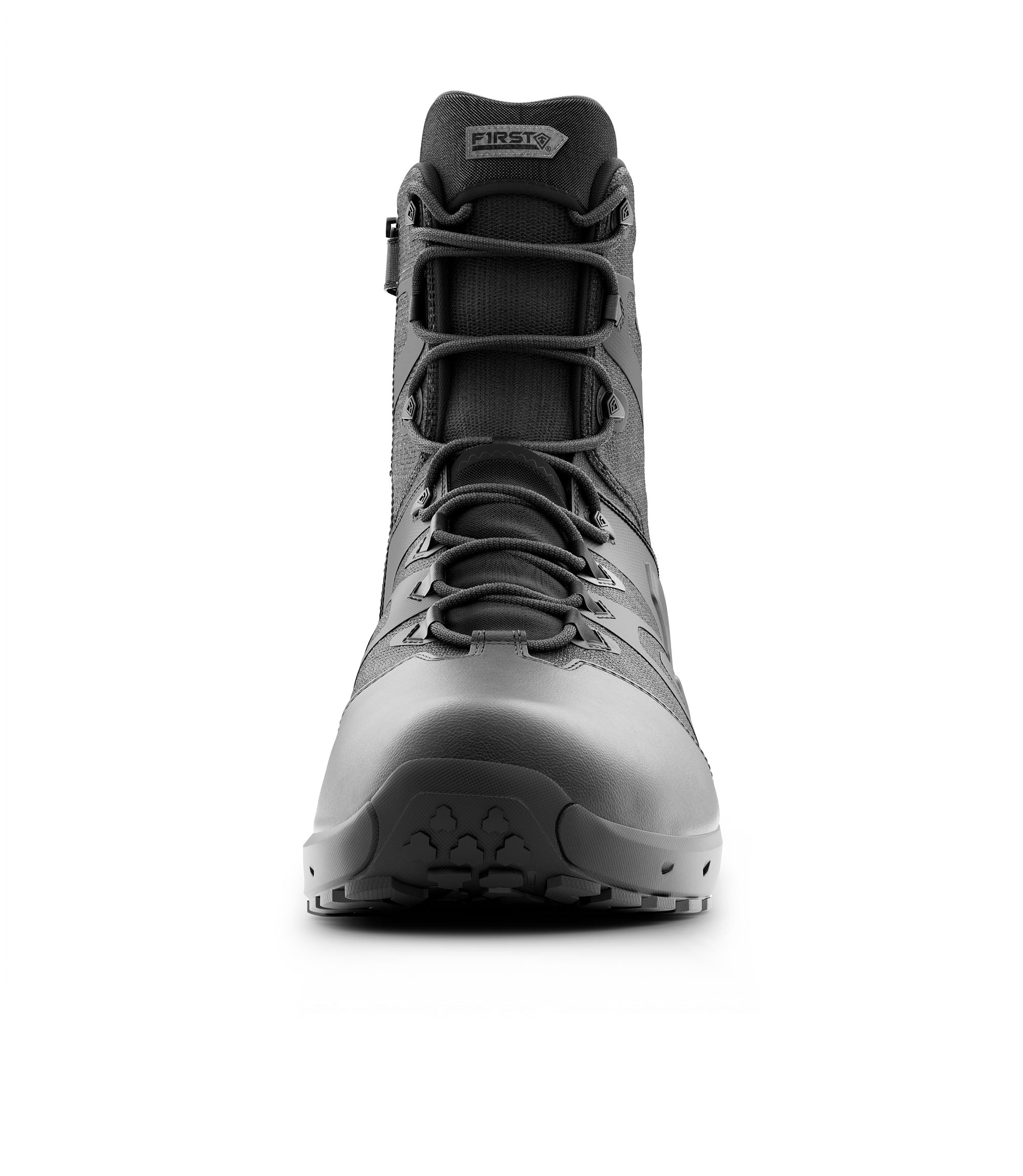 Front view of 8 inch AERO-TAC polished side-zip boot in color black|color_black