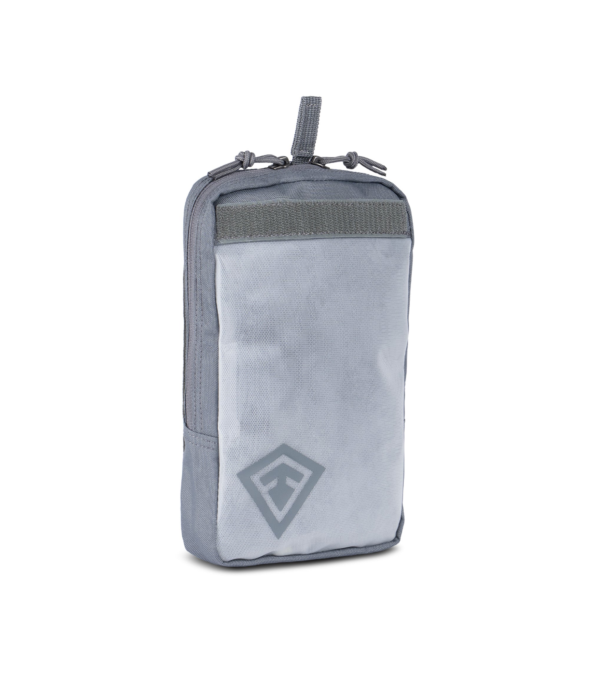 1/4 front side view of 6 X 10 Velcro Pouch in Asphalt |color_asphalt