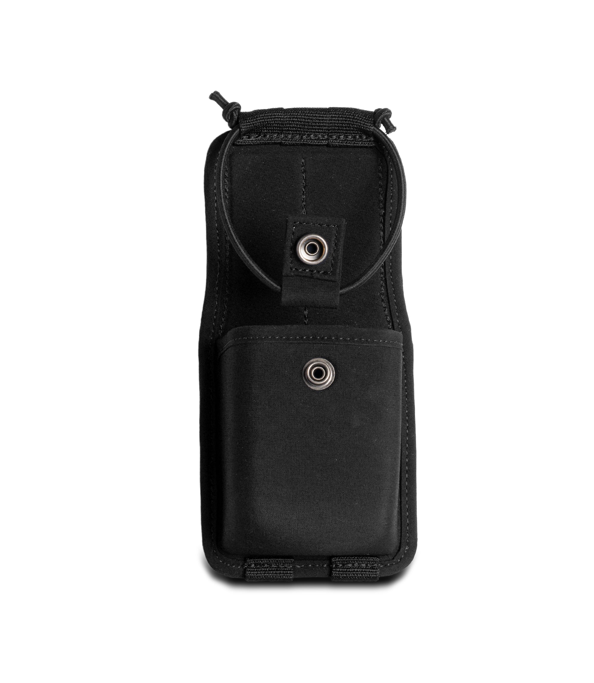 Front view photo of Pro Duty Universal radio case open clip in the color black |color_black