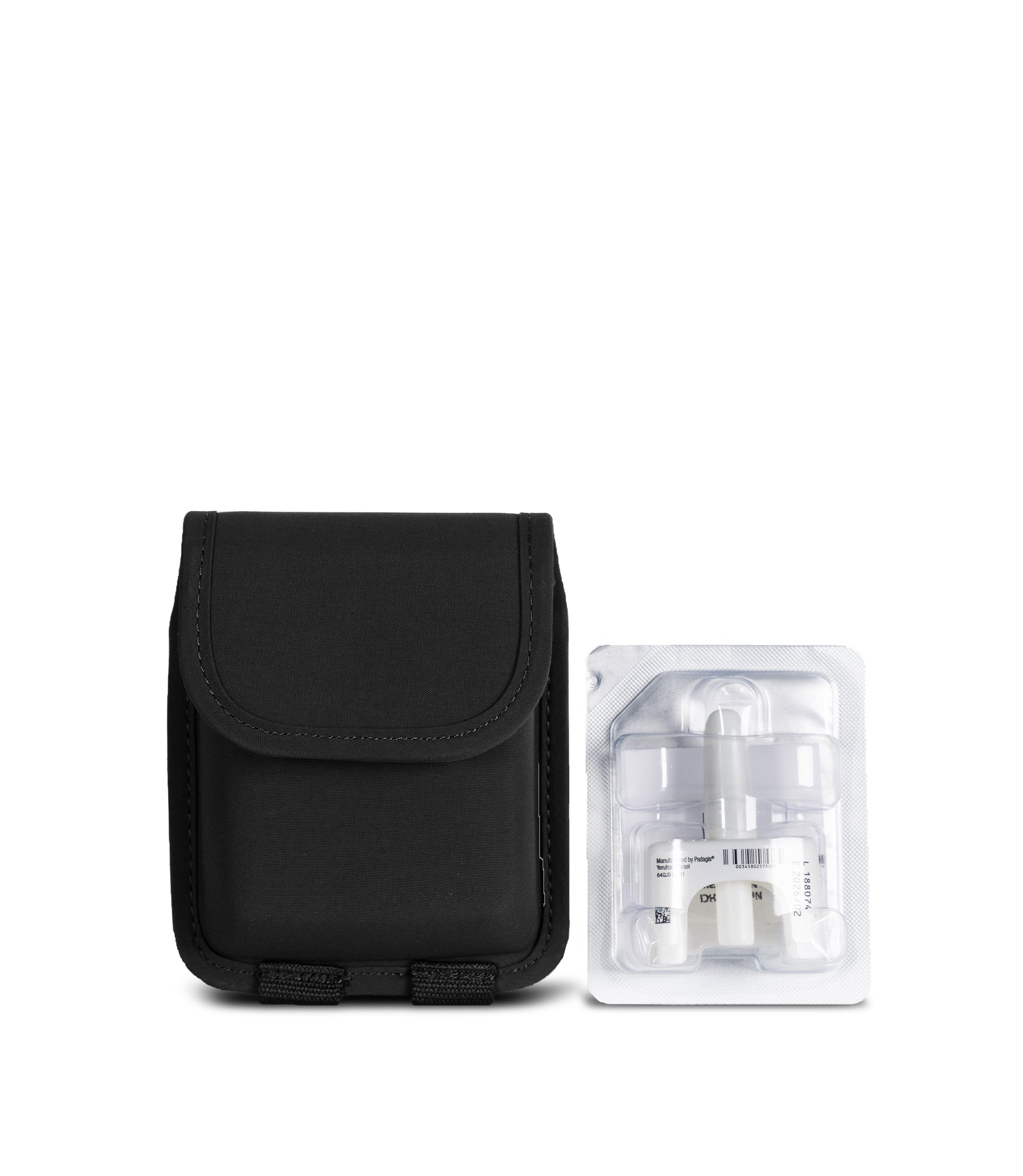 Side by side view of Pro Duty narcan case and narcan in the color black|color_black