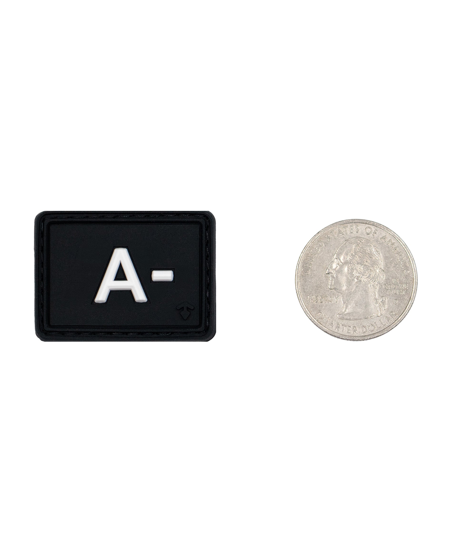 Size Comparison of the Blood Type Patch A- to a quarter |color_black