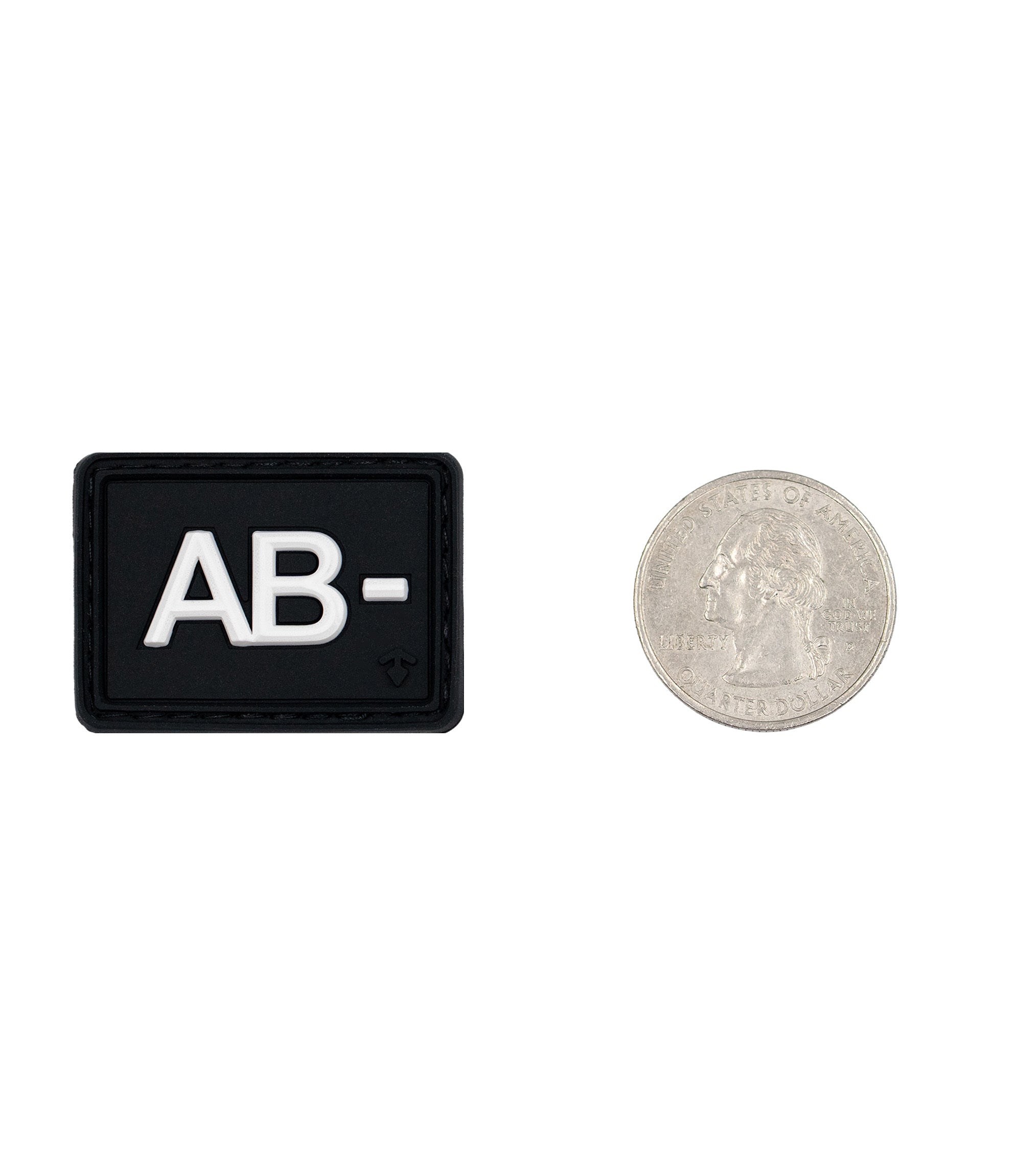Size Comparison of the Blood Type Patch AB- to a quarter |color_black