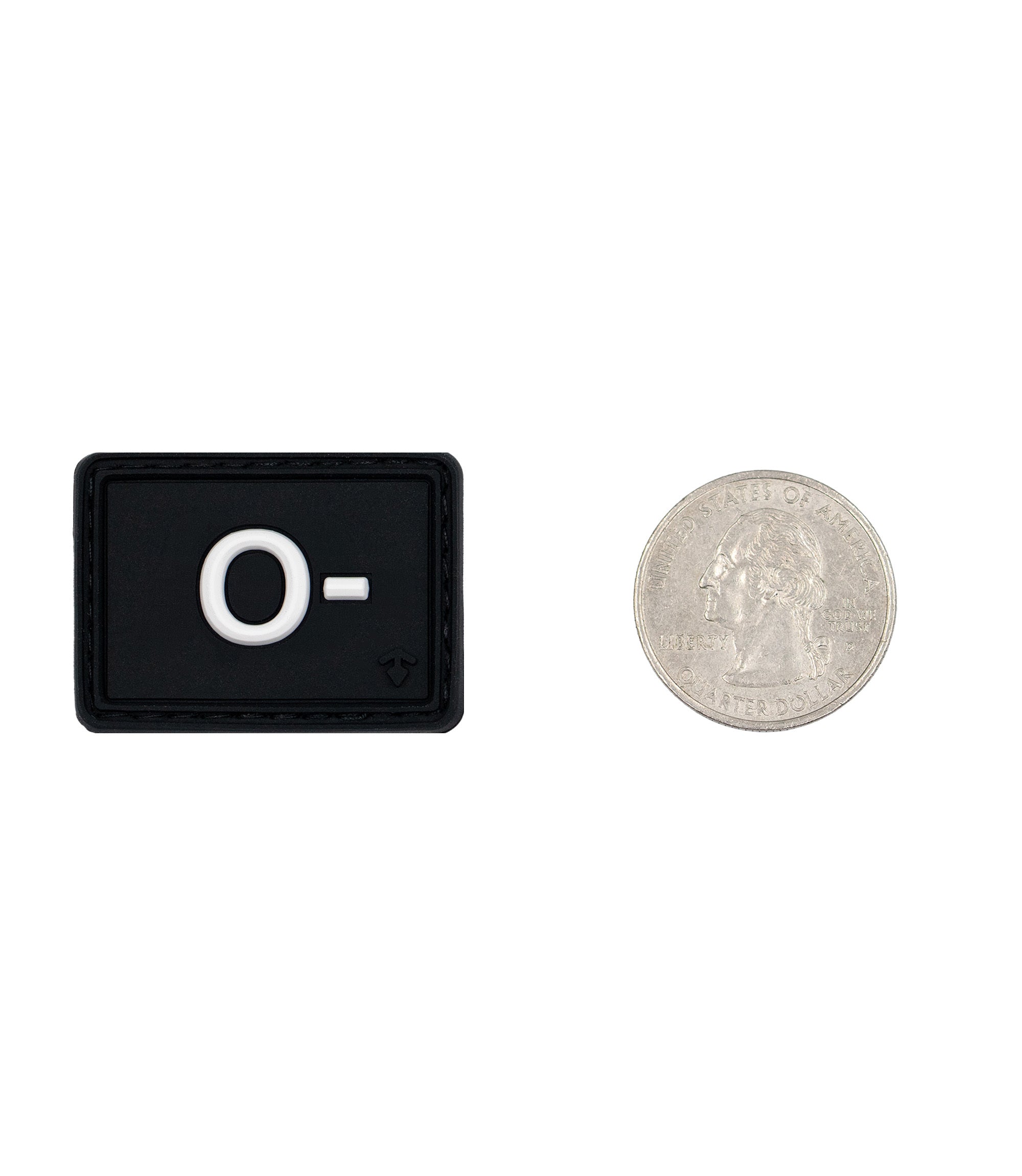 Size Comparison of the Blood Type Patch O- to a quarter |color_black