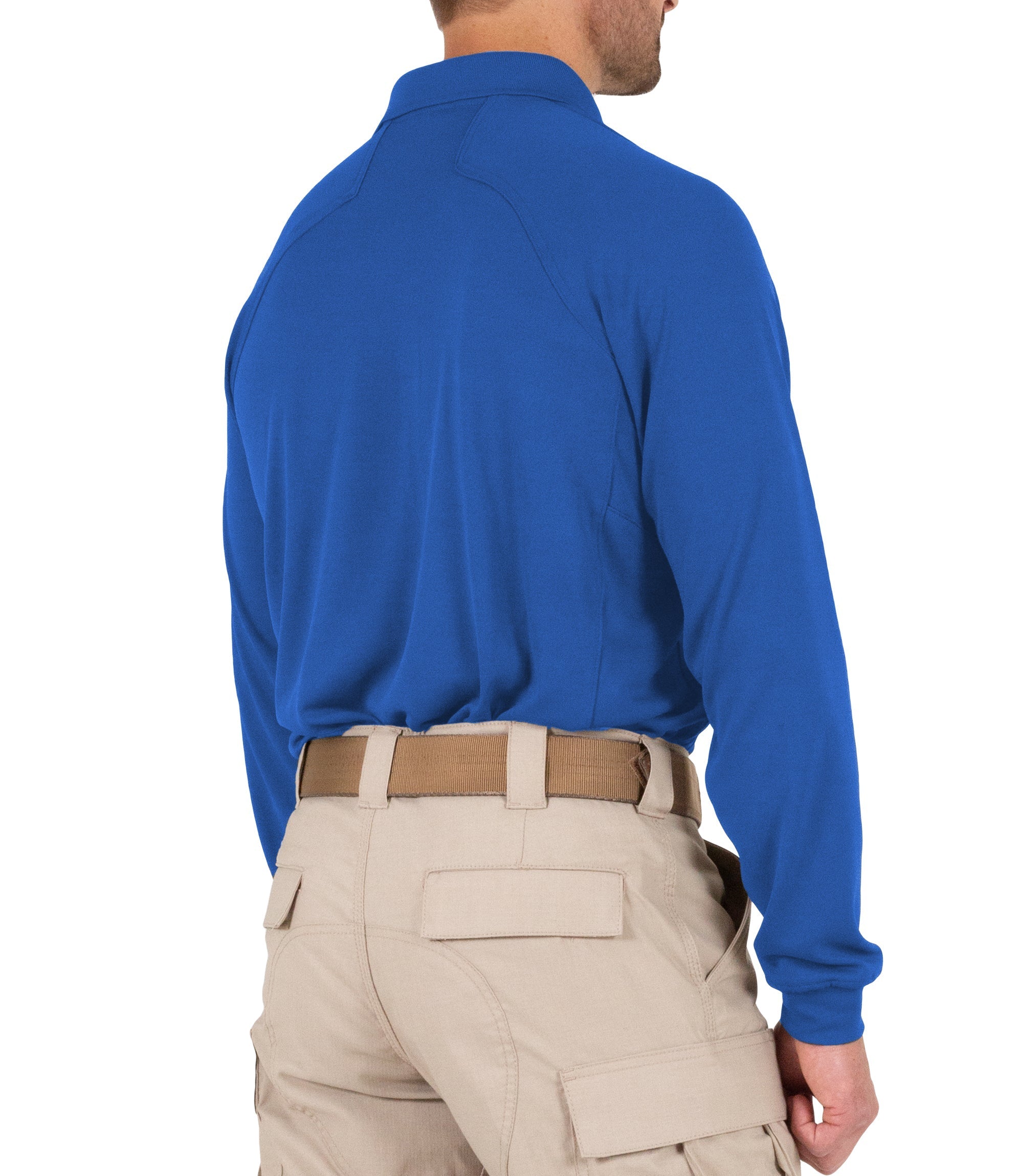 Side of Men's Performance Long Sleeve Polo in Academy Blue |color_academy blue