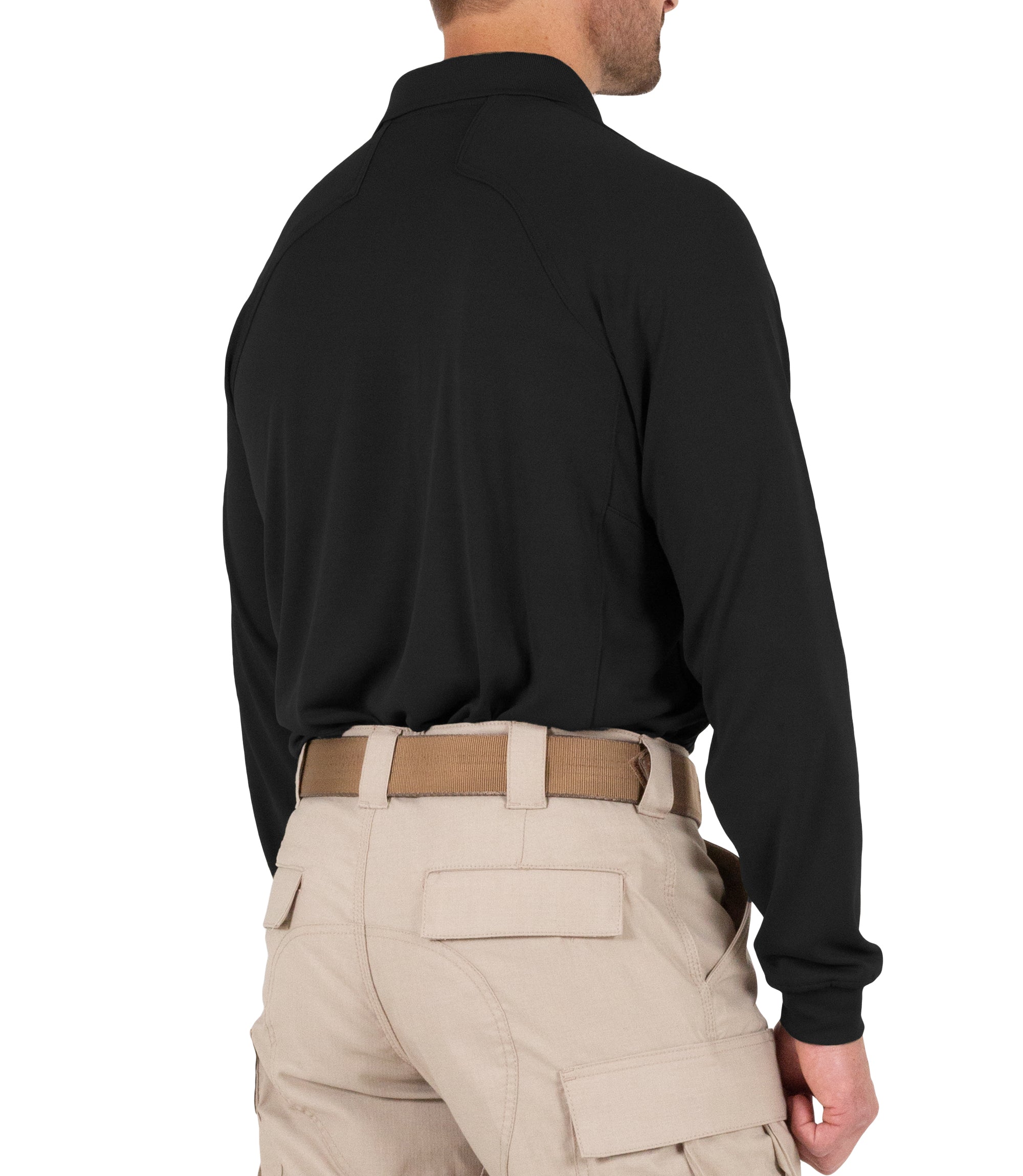 Side of Men's Performance Long Sleeve Polo in Black |color_black