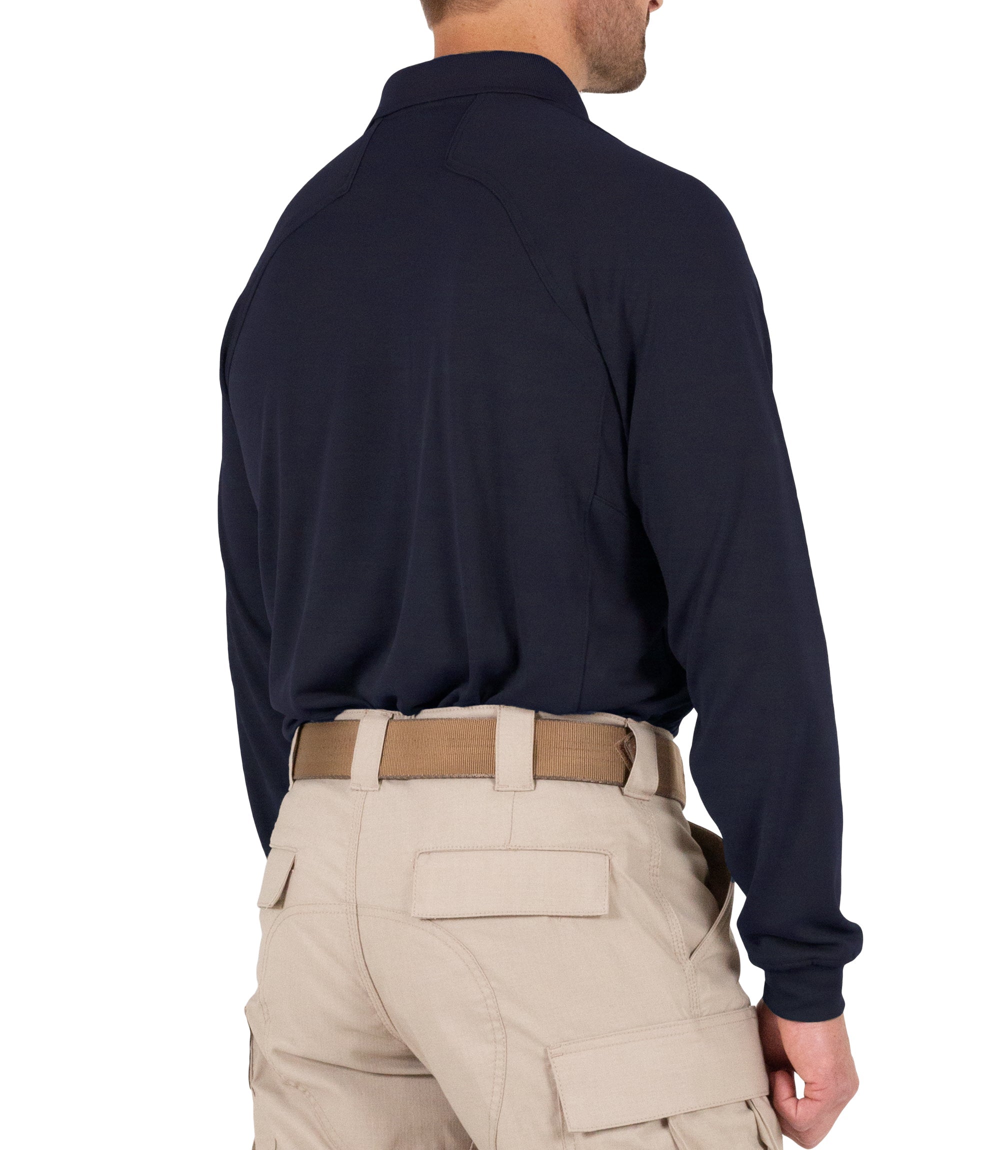 Side of Men's Performance Long Sleeve Polo in Midnight Navy |color_midnight navy