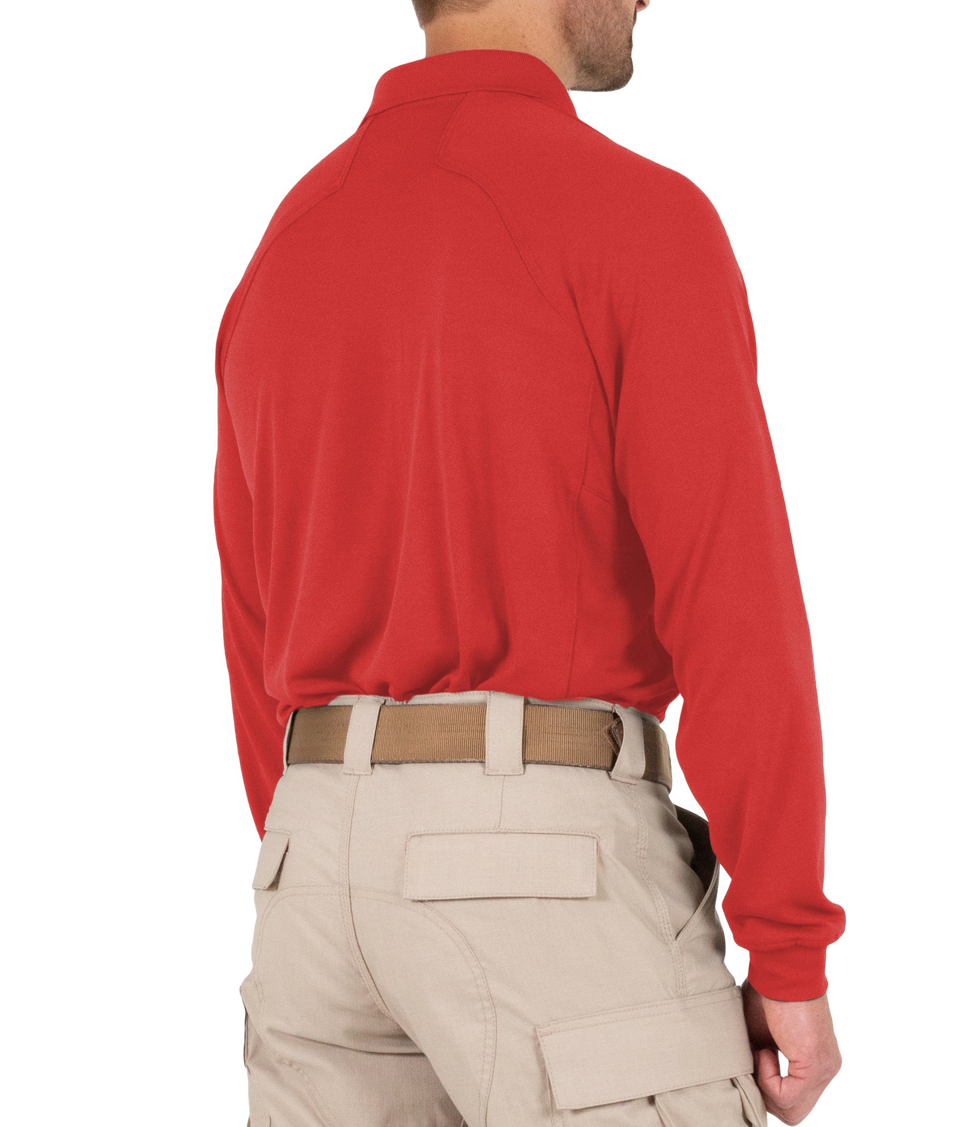 Side of Men's Performance Long Sleeve Polo in Red |color_red