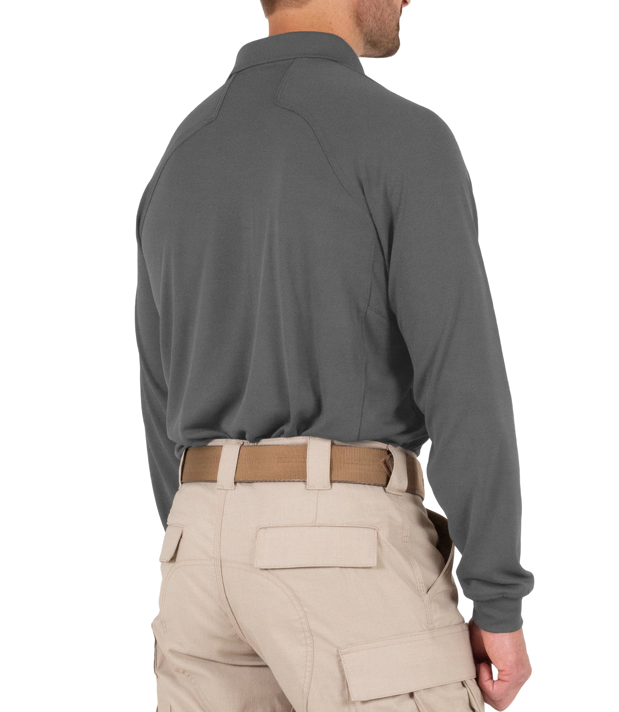 Side of Men's Performance Long Sleeve Polo in Wolf Grey |color_wolf grey