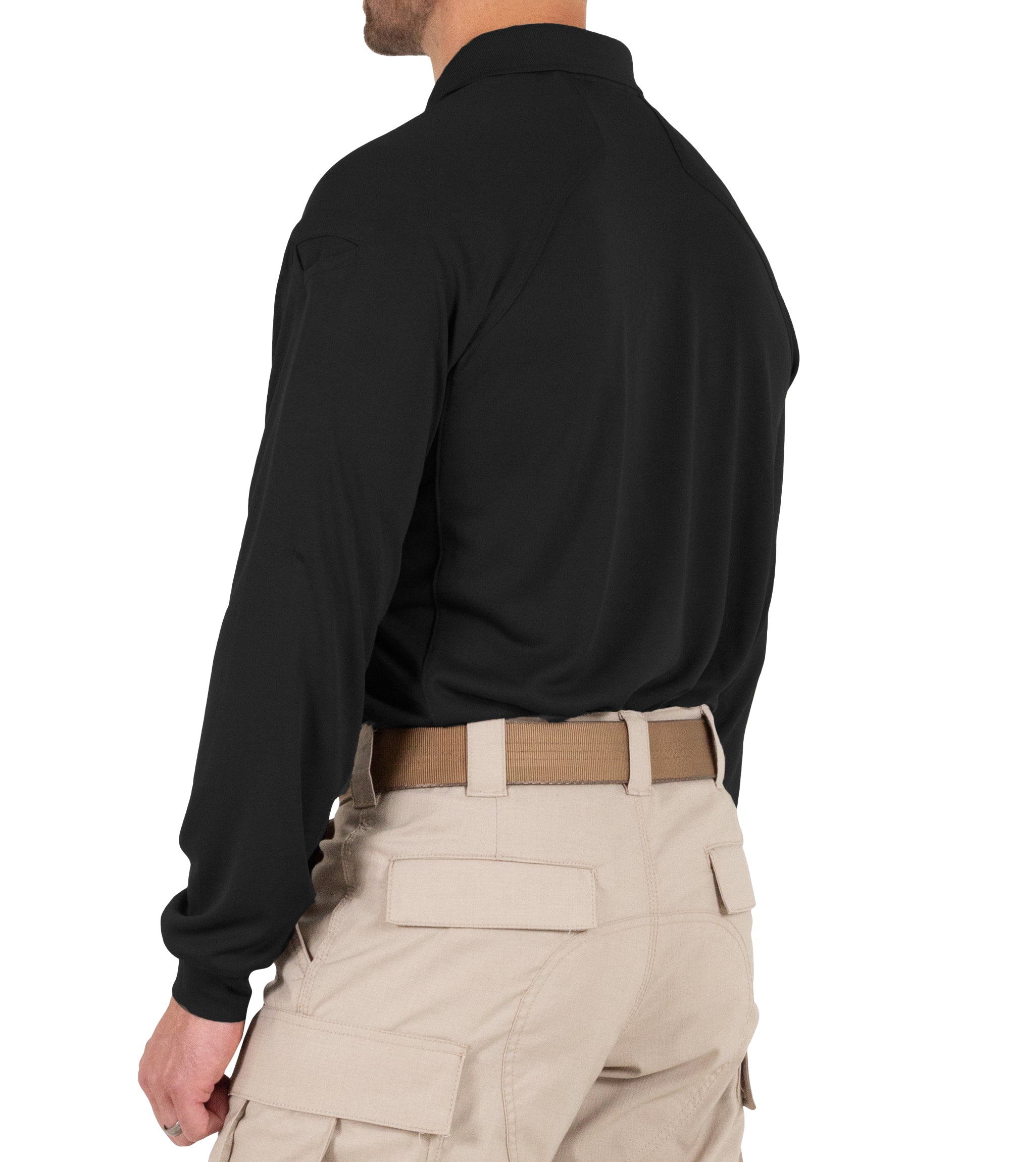 Side of Men's Performance Long Sleeve Polo in Black |color_black