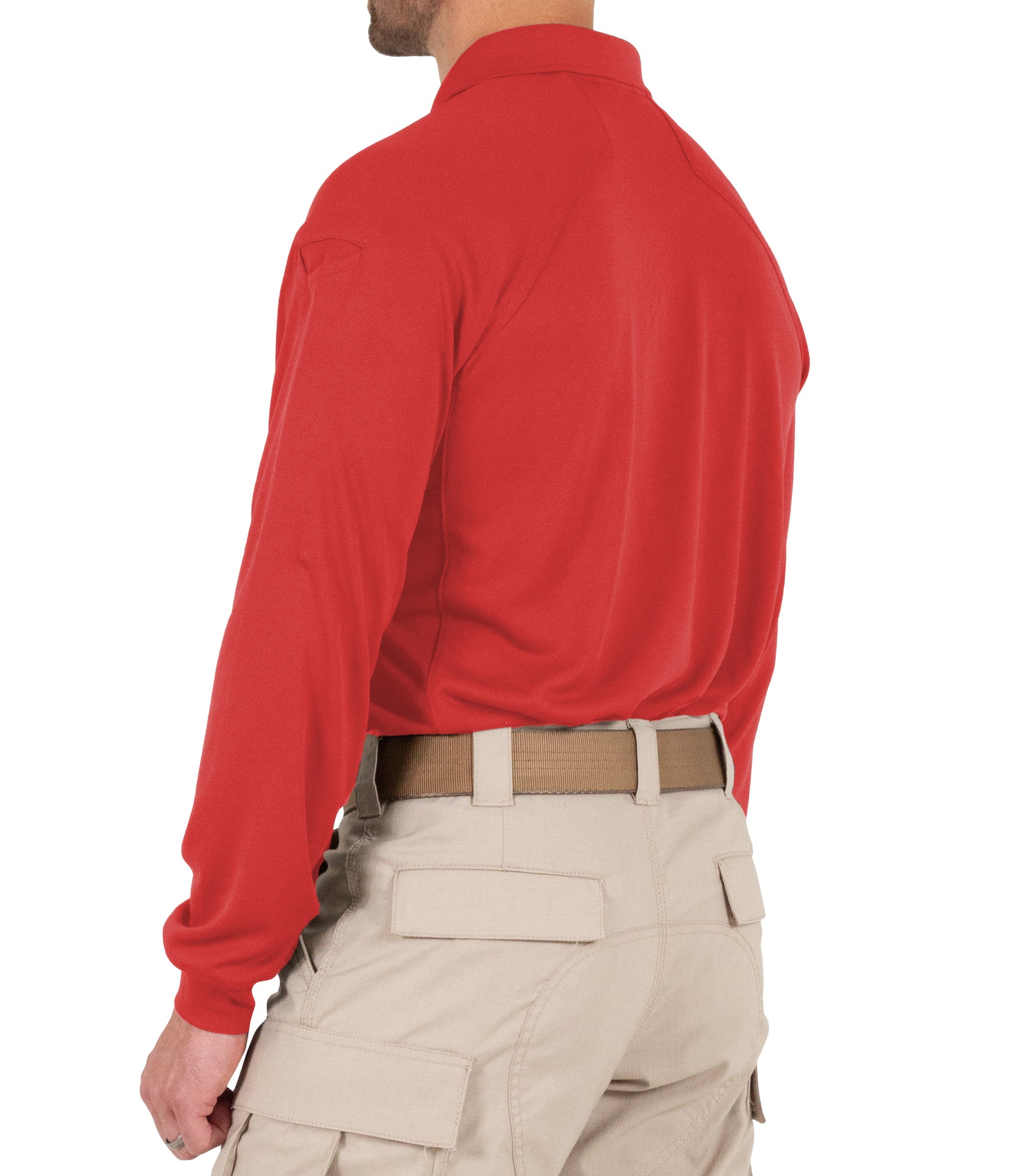 Side of Men's Performance Long Sleeve Polo in Red |color_red