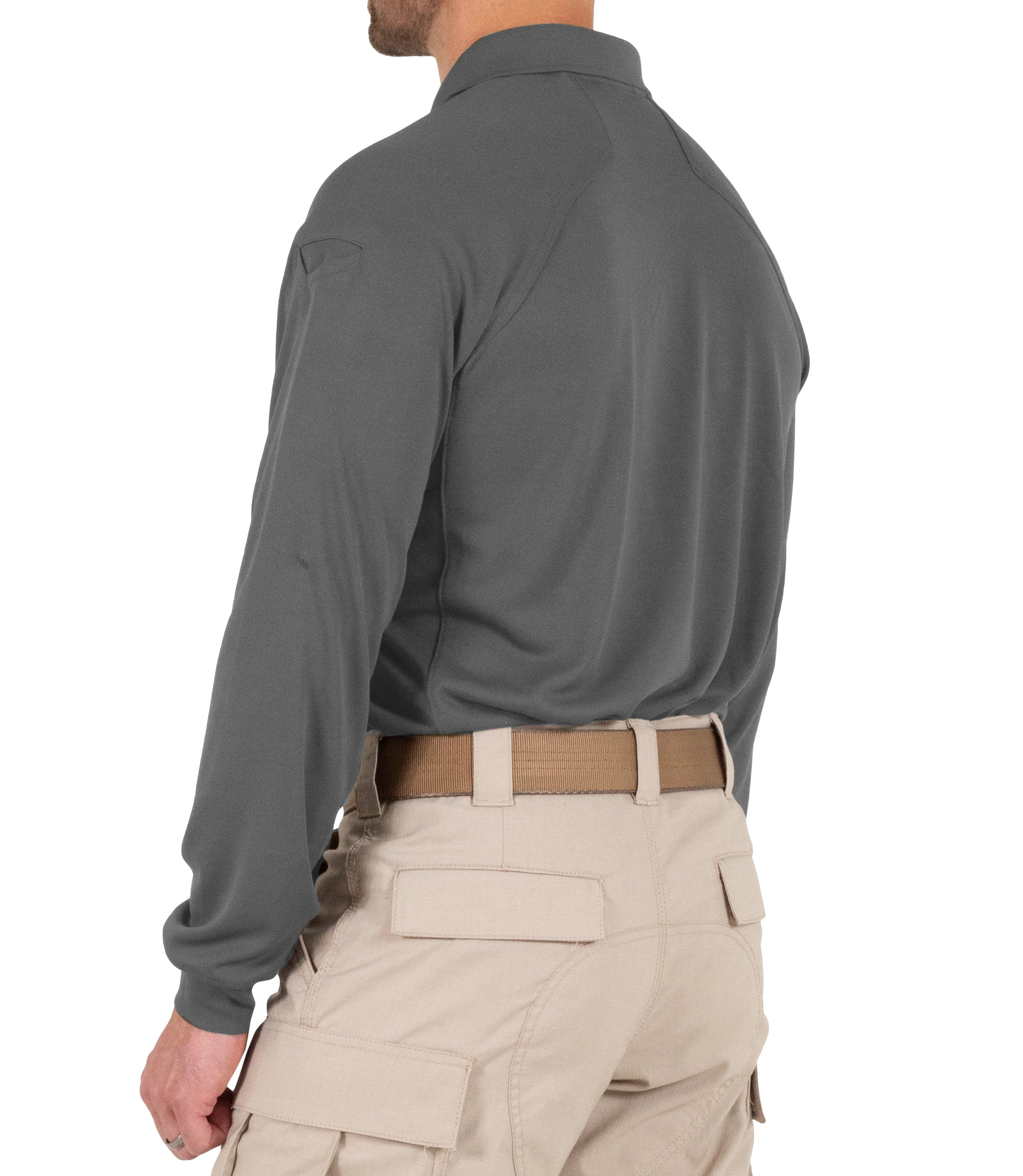 Side of Men's Performance Long Sleeve Polo in Wolf Grey |color_wolf grey