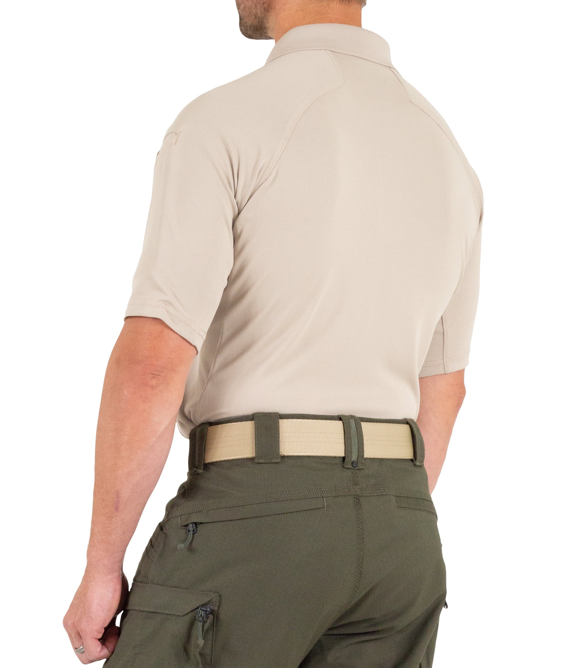 Side of Men's Performance Short Sleeve Polo in Khaki |color_khaki