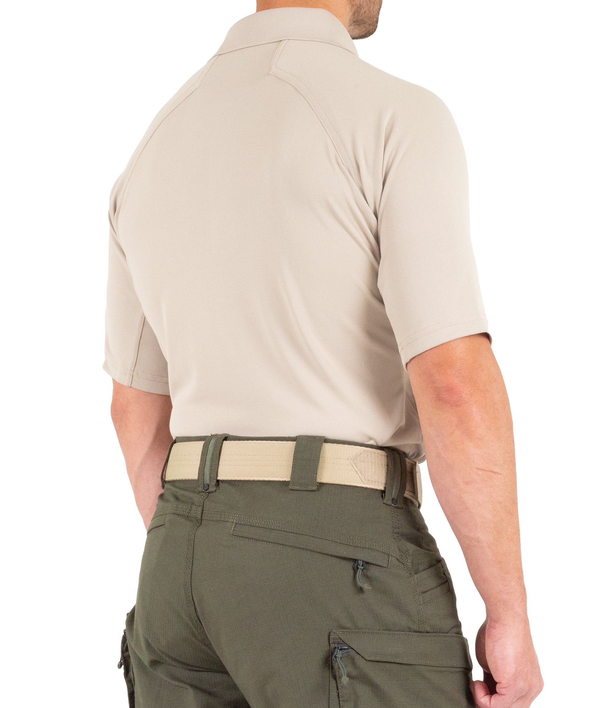 Side of Men's Performance Short Sleeve Polo in Khaki |color_khaki