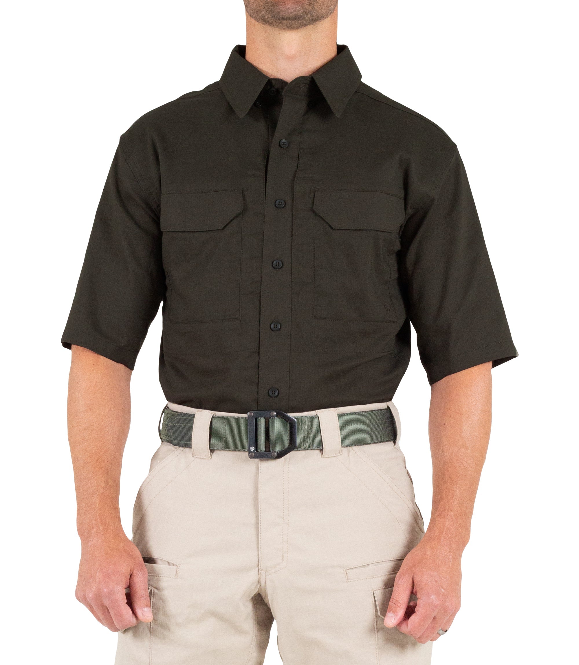 Front of Men's V2 Tactical Short Sleeve Shirt in Kodiak Brown |color_kodiak brown