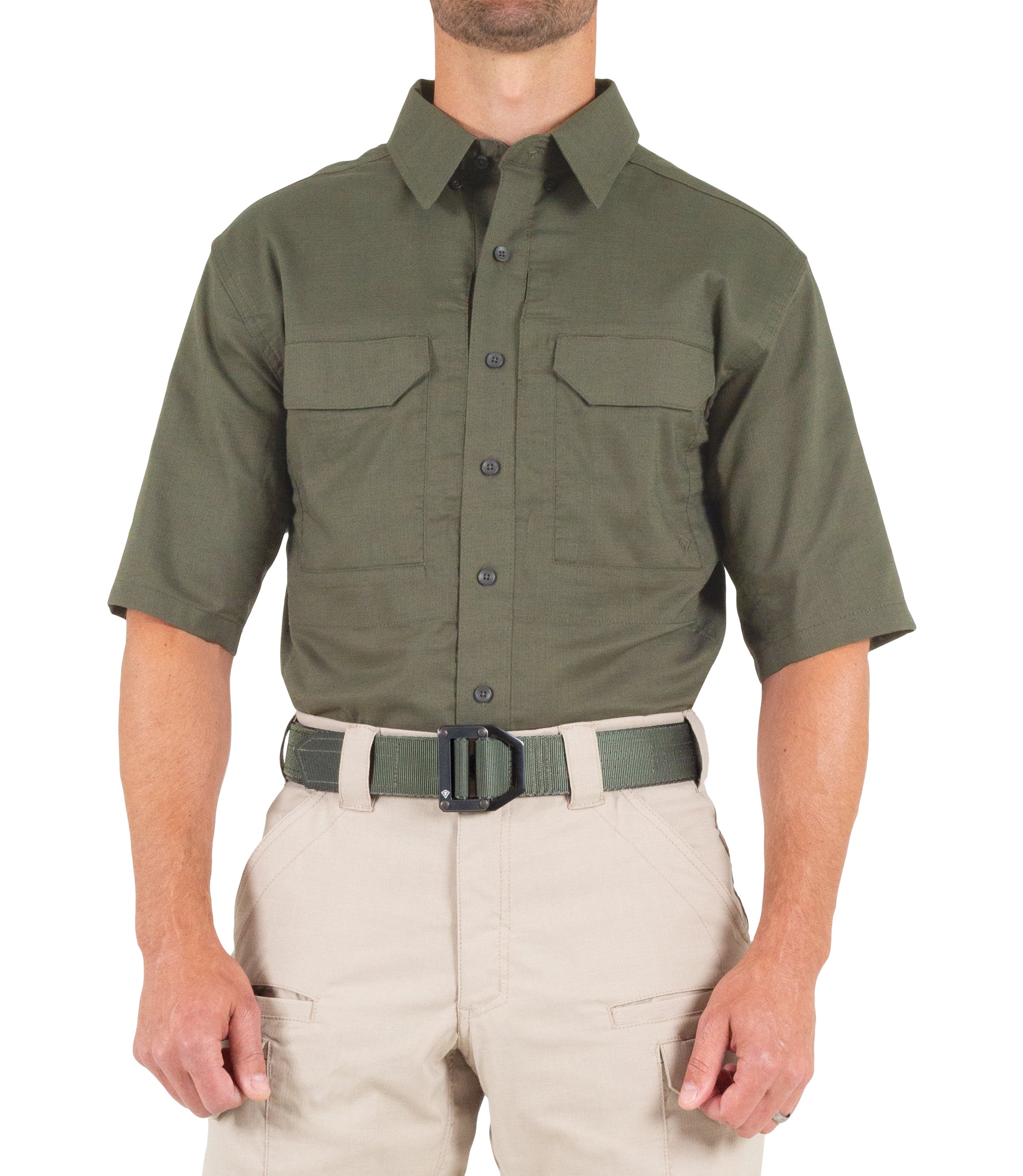 Front of Men's V2 Tactical Short Sleeve Shirt in OD Green |color_od green