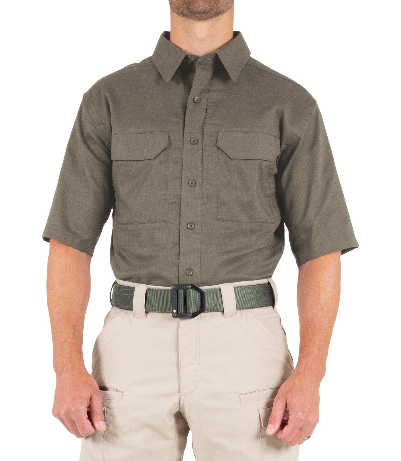 Front of Men's V2 Tactical Short Sleeve Shirt in Ranger Green