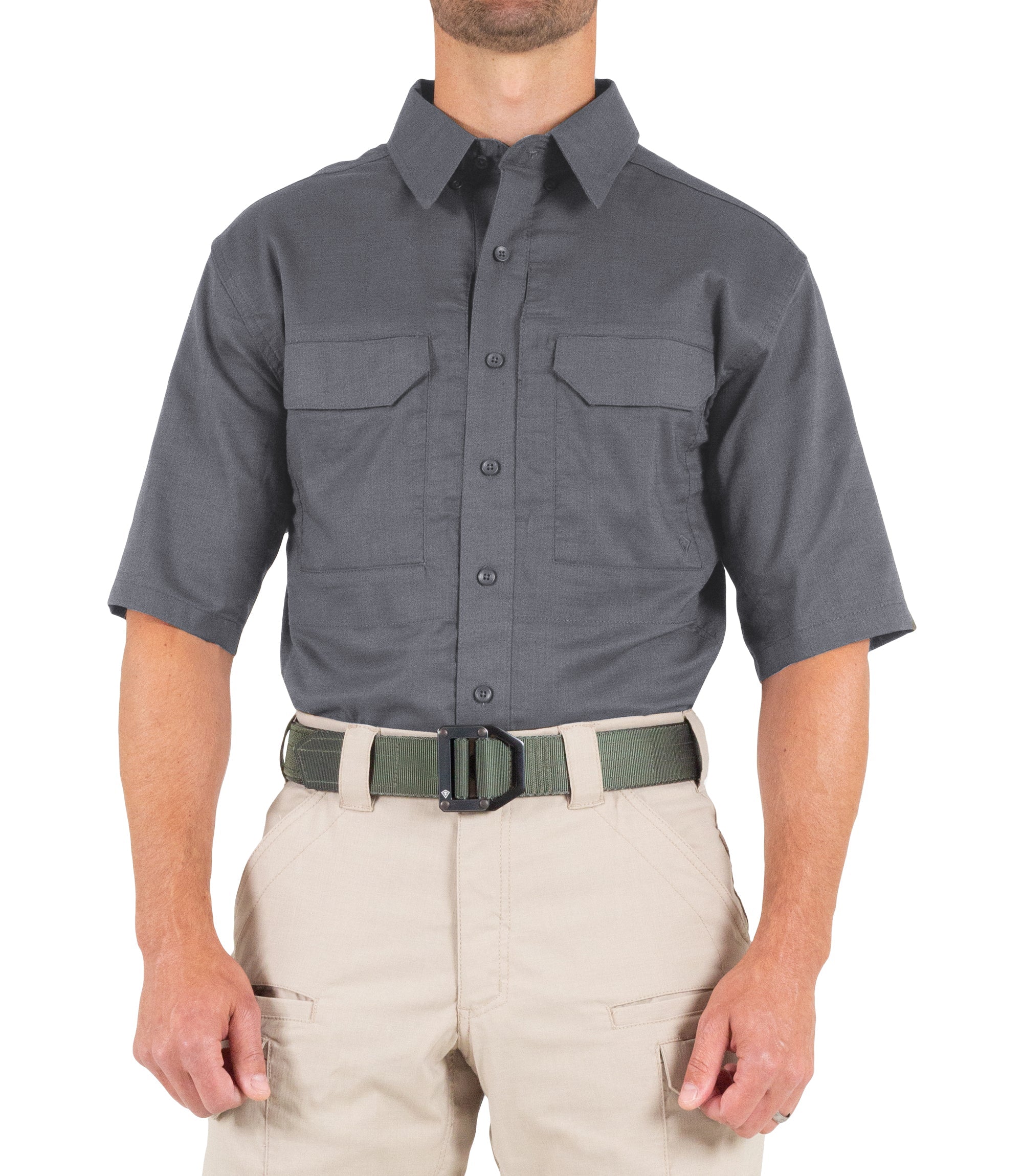 Front of Men's V2 Tactical Short Sleeve Shirt in Wolf Grey |color_wolf grey