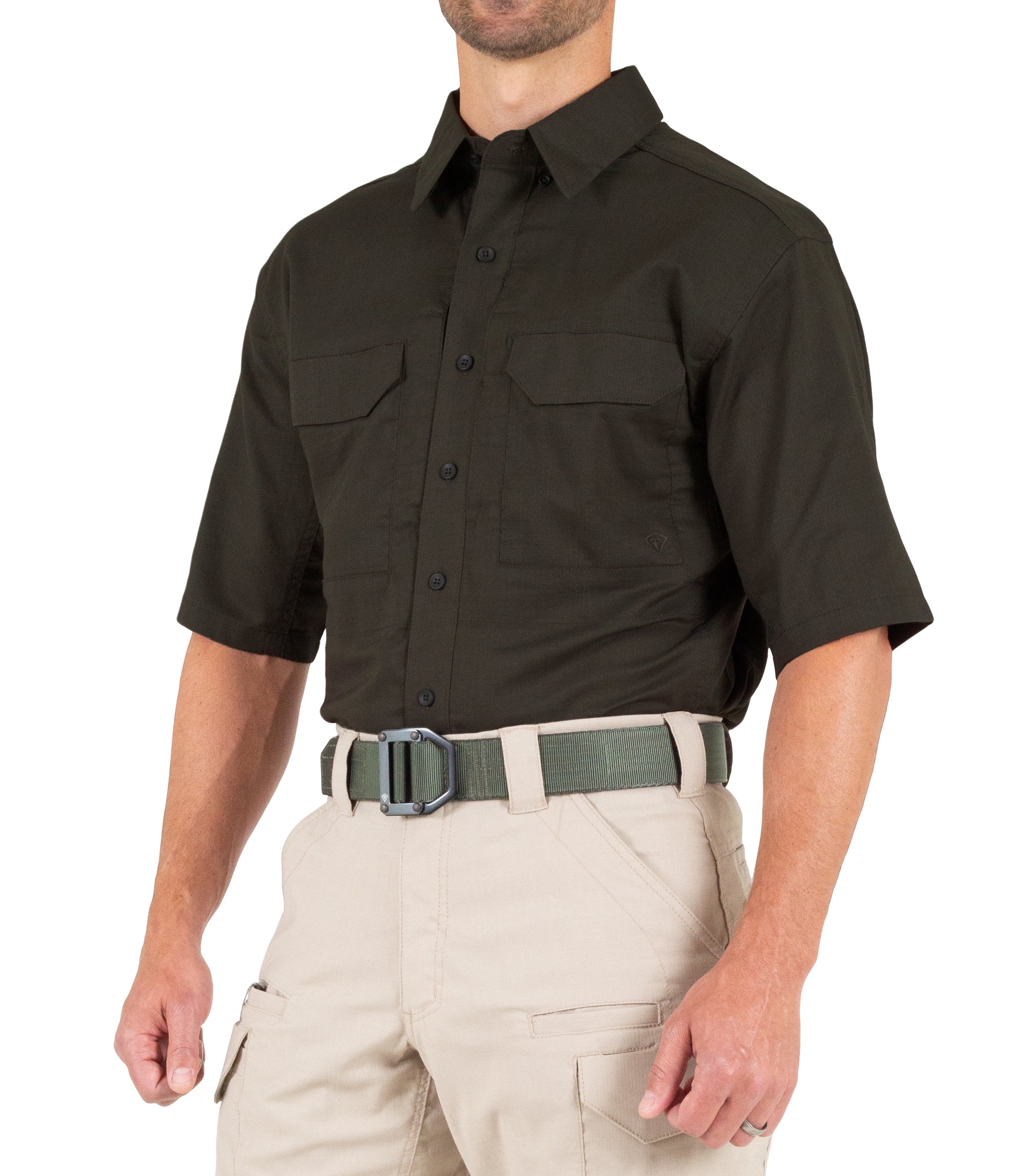 Side of Men's V2 Tactical Short Sleeve Shirt in Kodiak Brown |color_kodiak brown
