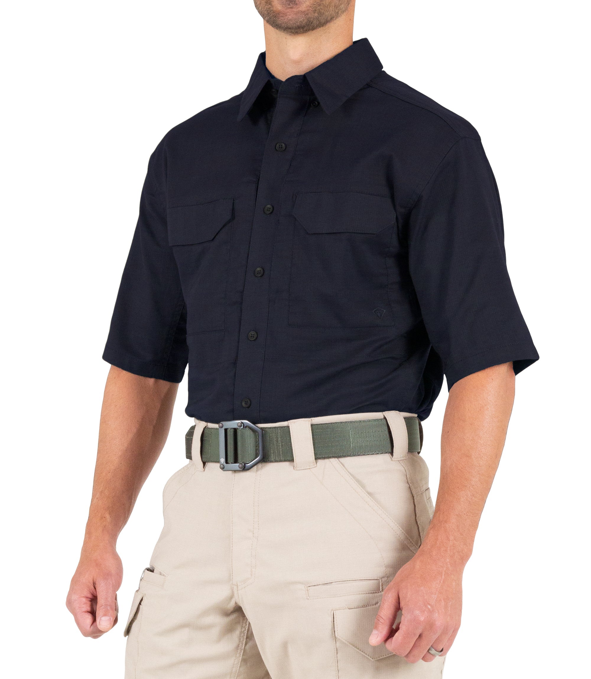 Side of Men's V2 Tactical Short Sleeve Shirt in Midnight Navy |color_midnight navy