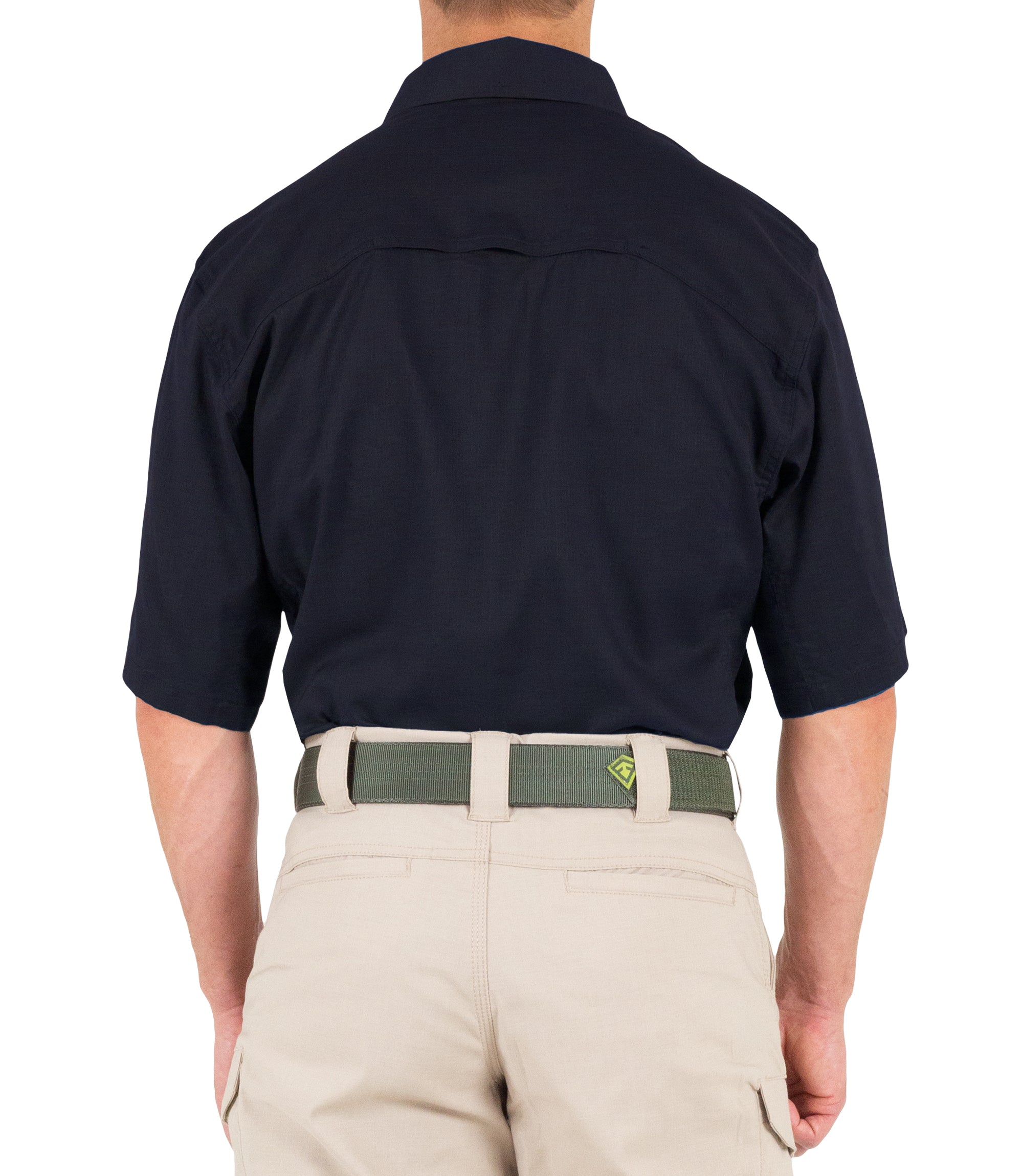 Back of Men's V2 Tactical Short Sleeve Shirt in Midnight Navy |color_midnight navy