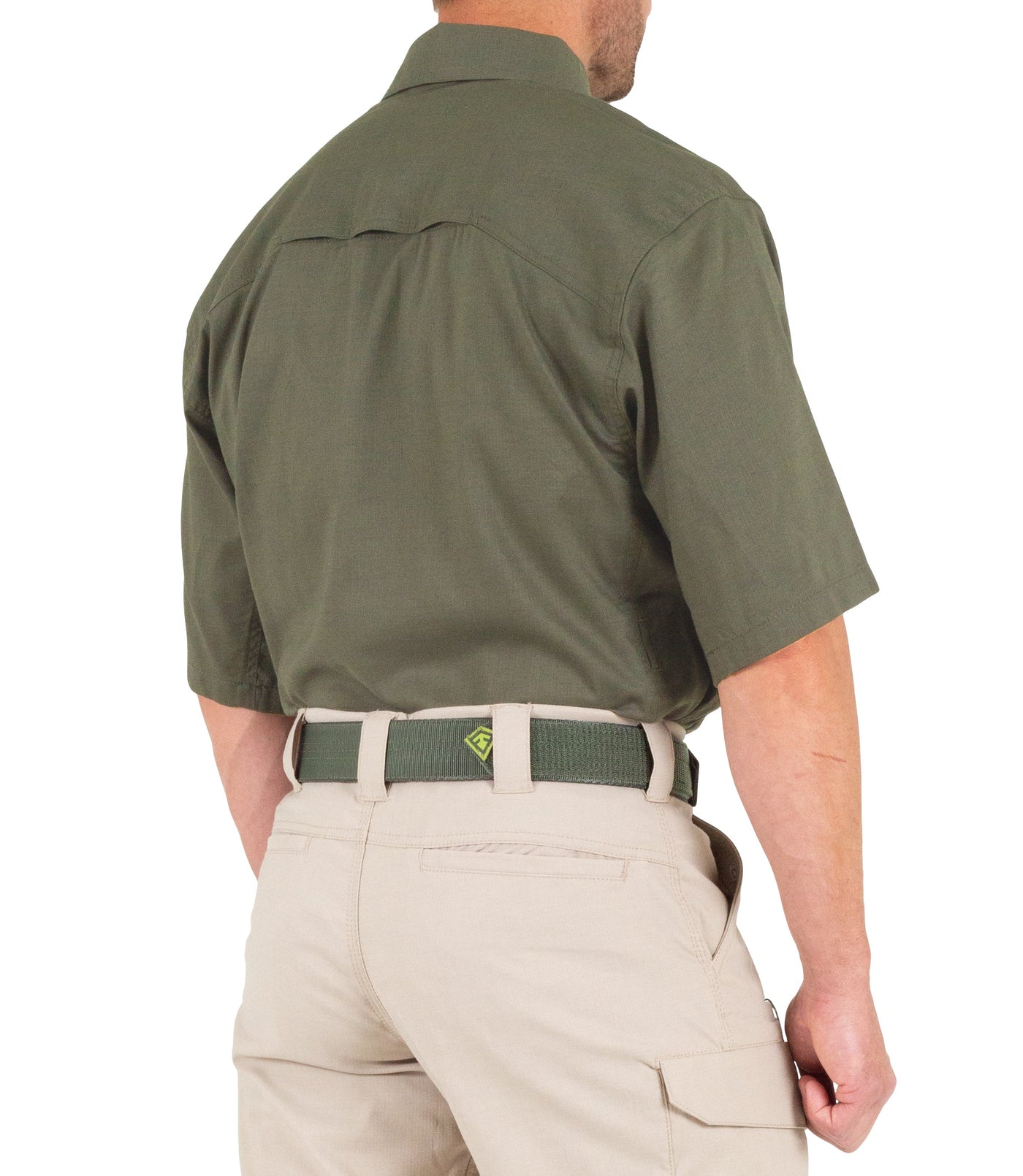 Back of Men's V2 Tactical Short Sleeve Shirt in OD Green