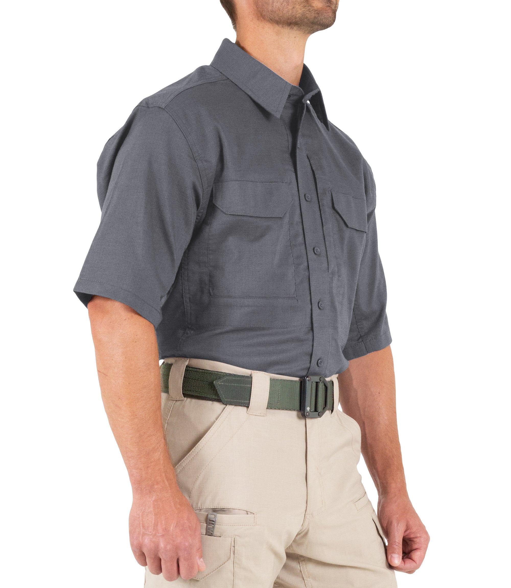 Side of Men's V2 Tactical Short Sleeve Shirt in Wolf Grey |color_wolf grey