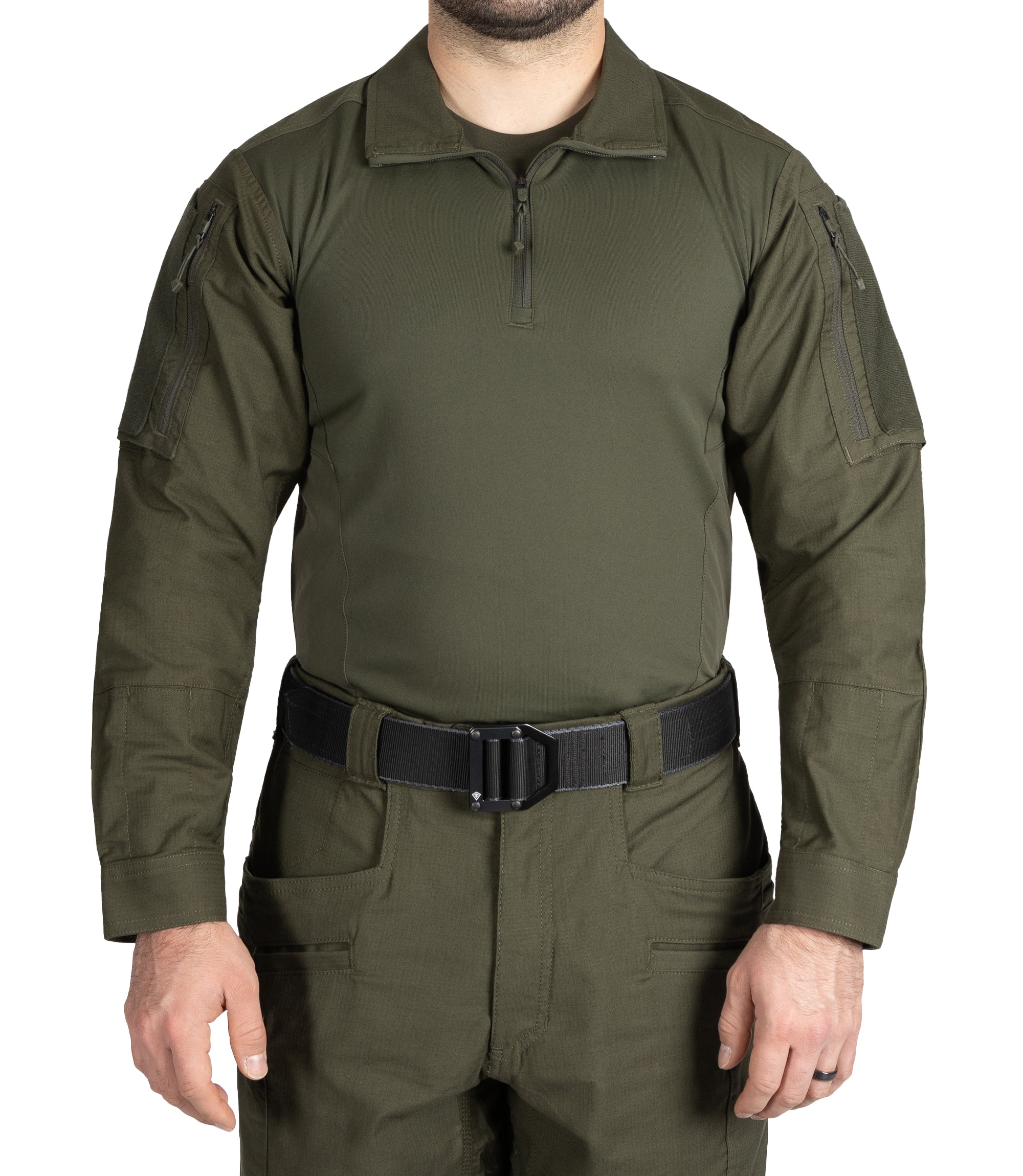 Front of Men's Defender Shirt in OD Green |color_od green