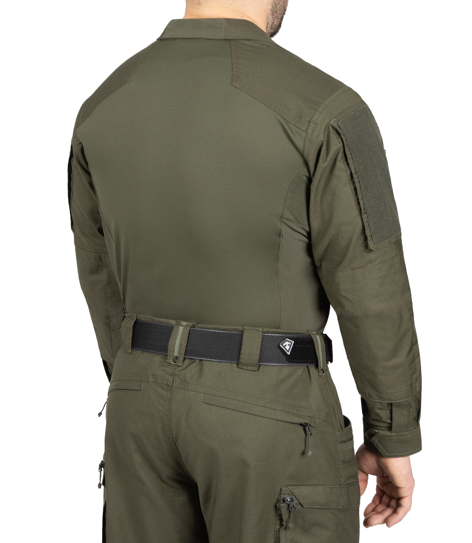 Back of Men's Defender Shirt in OD Green |color_od green