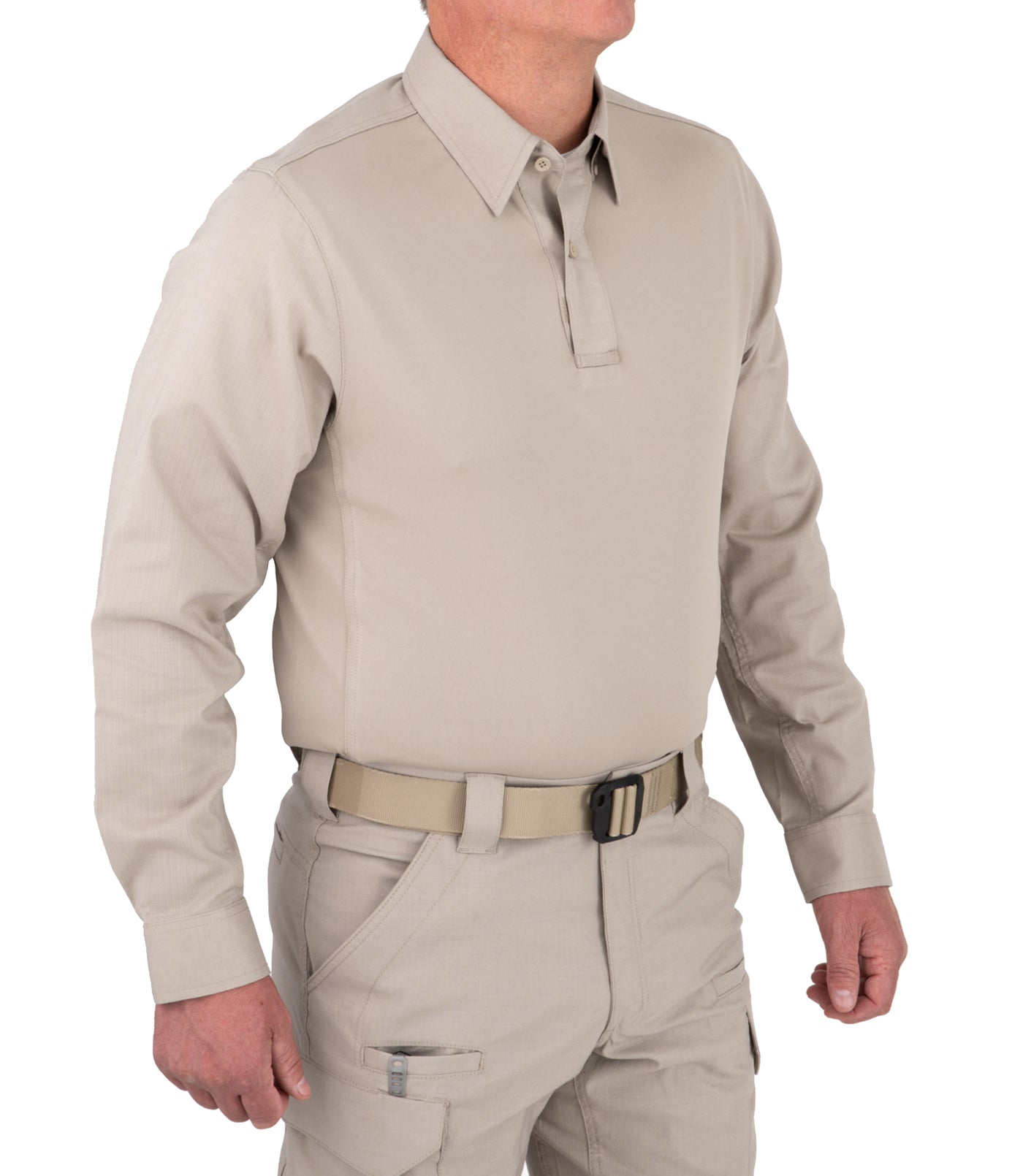 Side of Men's V2 Pro Performance Shirt in Silver Tan
