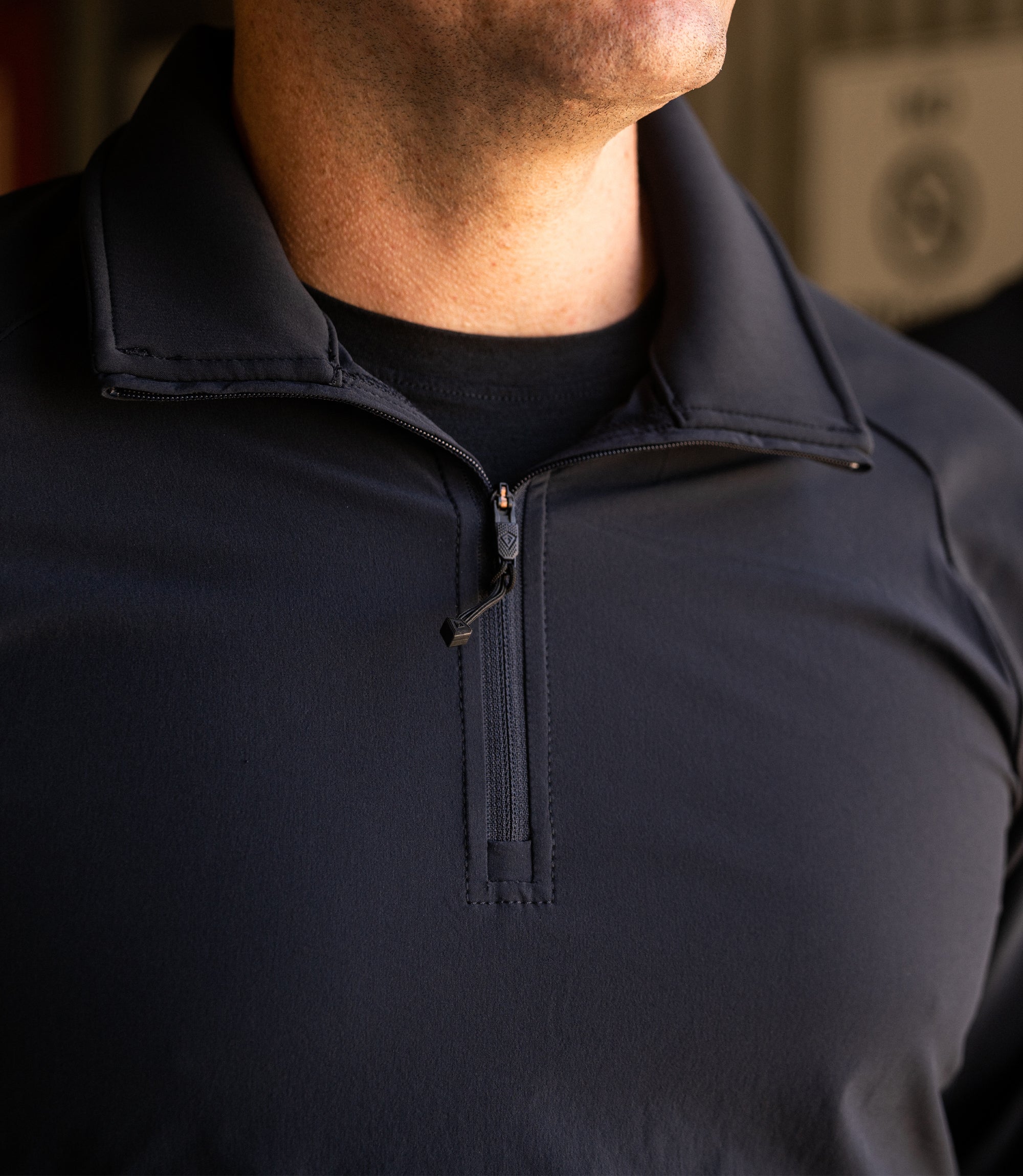 Zipper of Men's Pro Duty Pullover in Midnight Navy |color_midnight navy