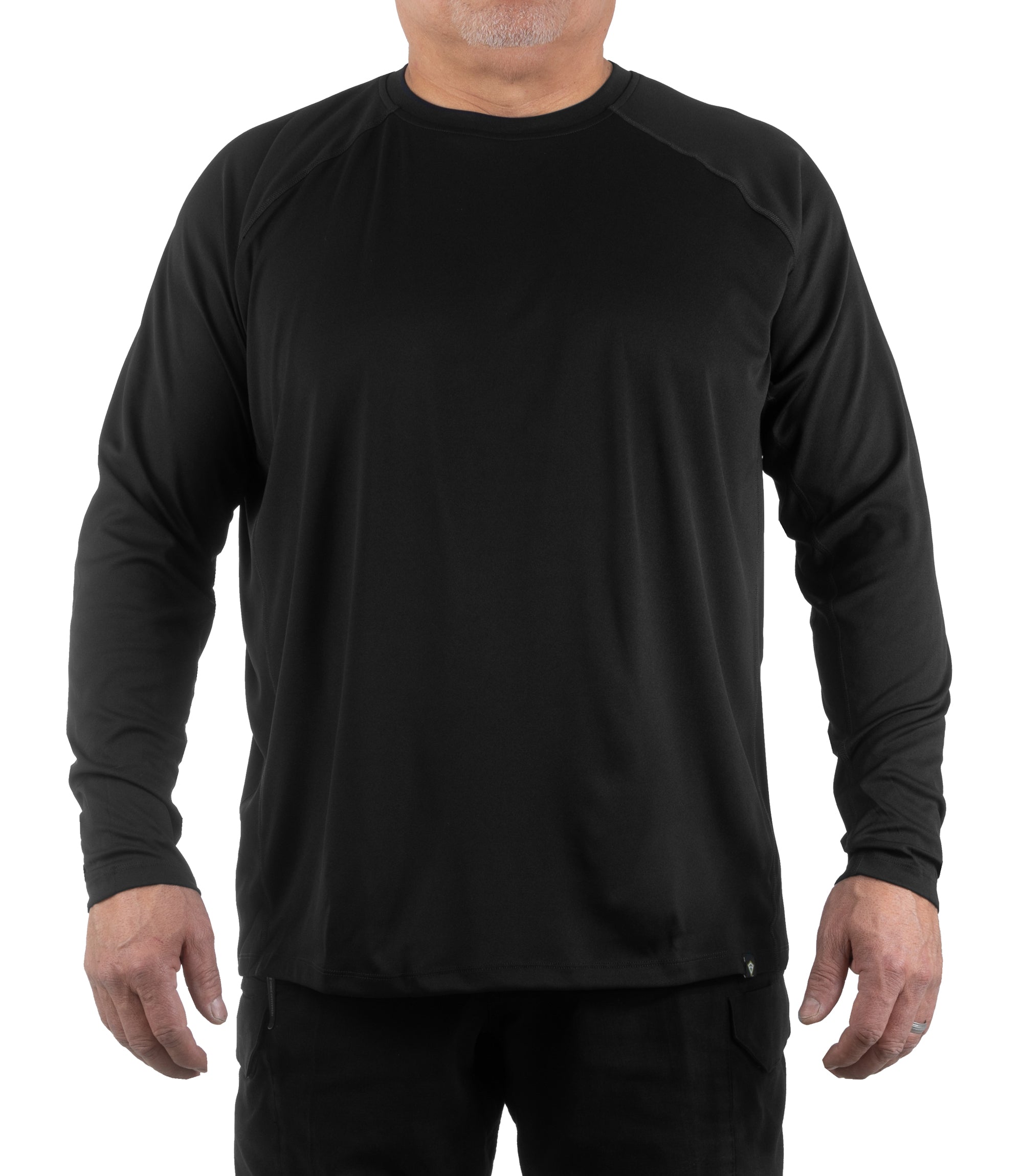 Front of Men’s Performance Long Sleeve T-Shirt in Black |color_black