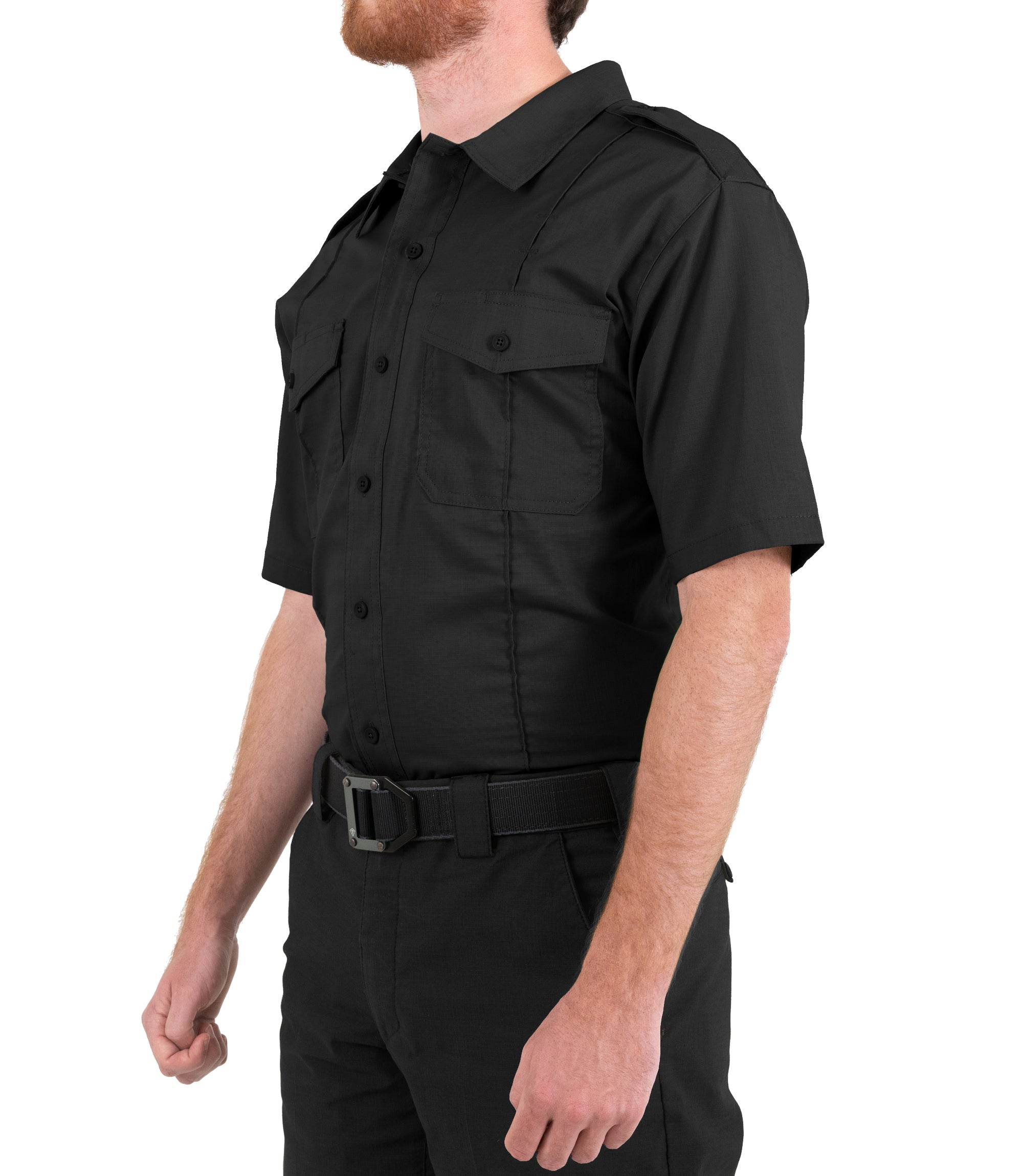 Side of Men's Pro Duty Uniform Short Sleeve Shirt in Black |color_black