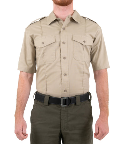 Front of Men's Pro Duty Uniform Short Sleeve Shirt in Silver Tan